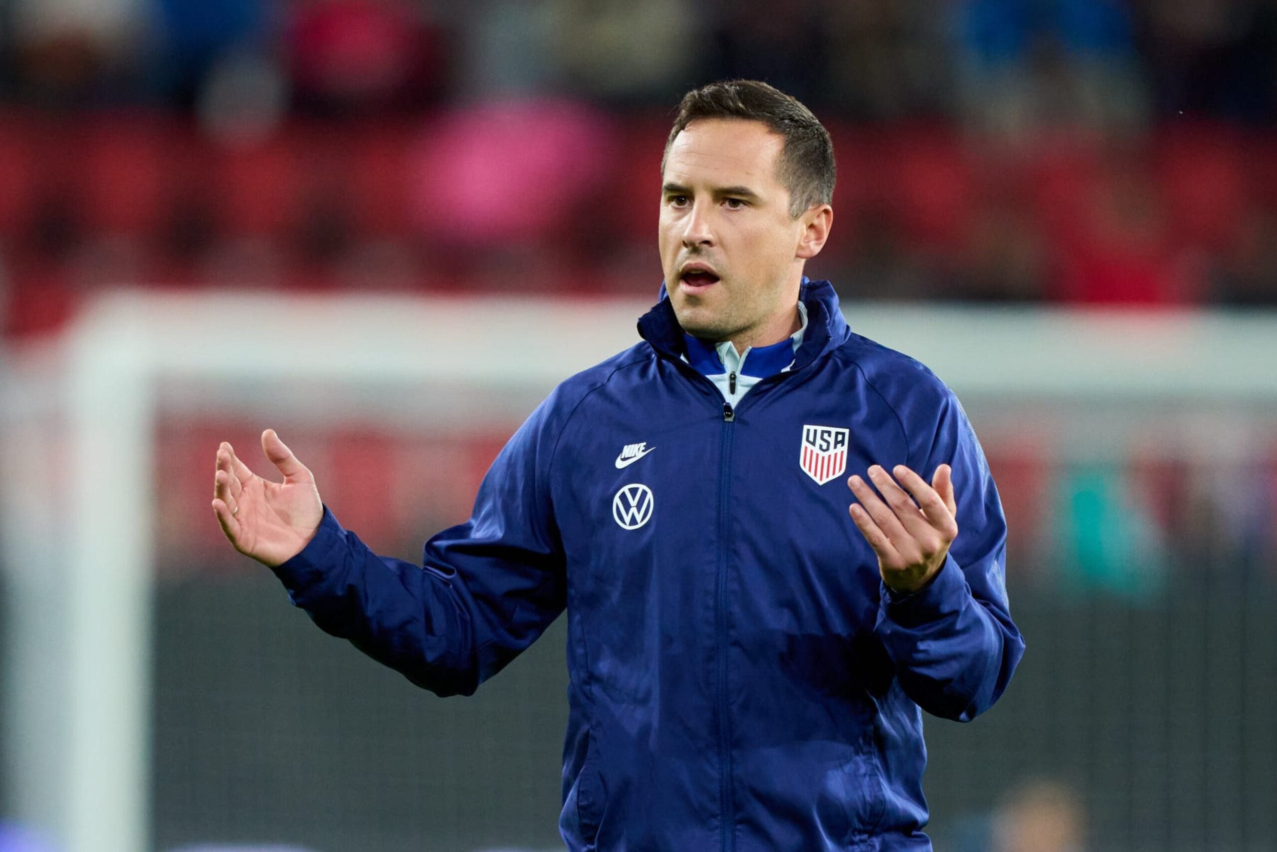PAMPLONA, SPAIN - OCTOBER 11: Head coach Vlatko Andonovski of USA reacts during the Women's International Friendly match between Spain and USA at El Sadar Stadium on October 11, 2022 in Pamplona, Spain. (Photo by Juan Manuel Serrano Arce/Getty Images)
