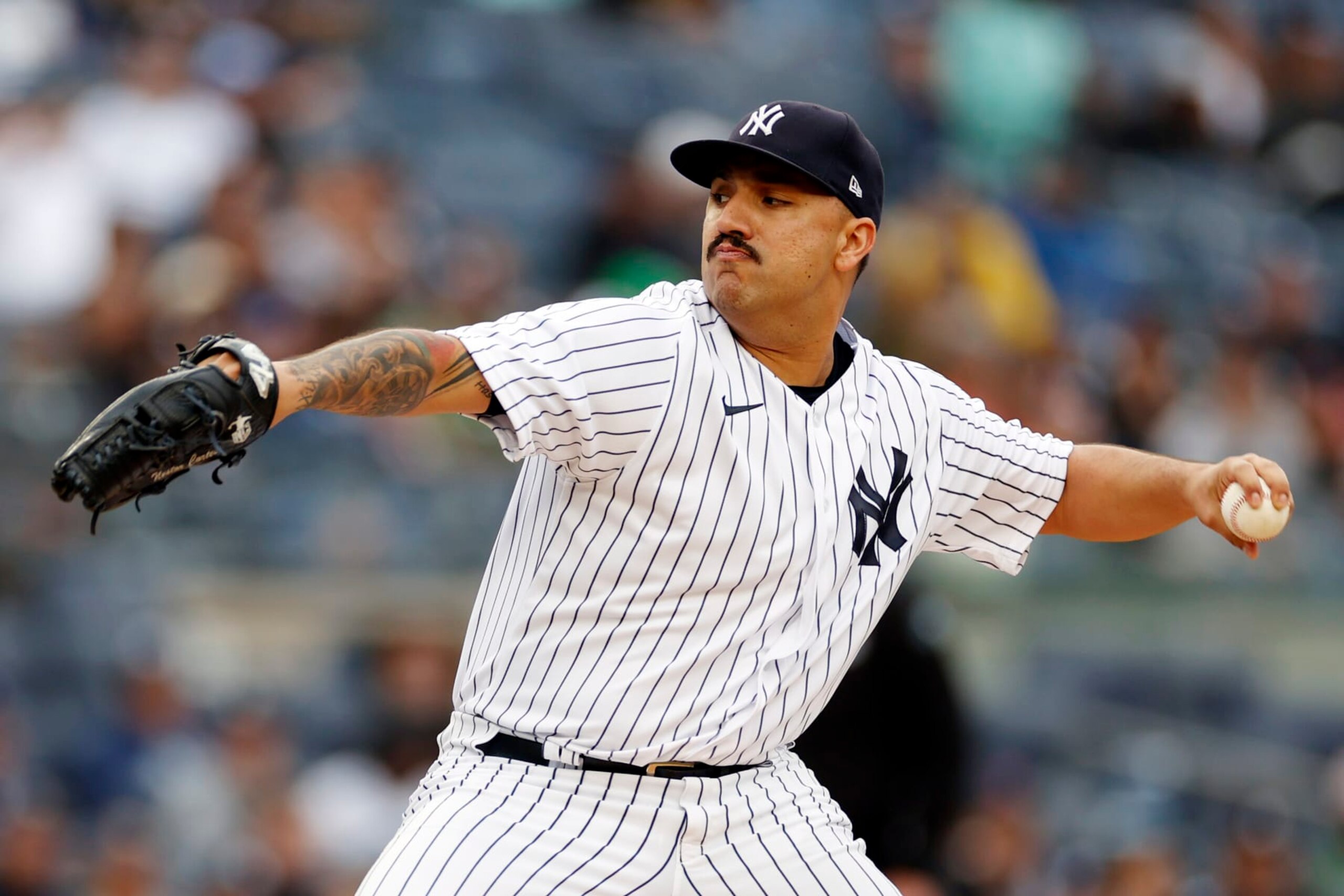 NEW YORK, NEW YORK - OCTOBER 01: Nestor Cortes #65 of the New York Yankees pitches during the first inning against the Baltimore Orioles at Yankee Stadium on October 01, 2022 in the Bronx borough of New York City. (Photo by Sarah Stier/Getty Images)