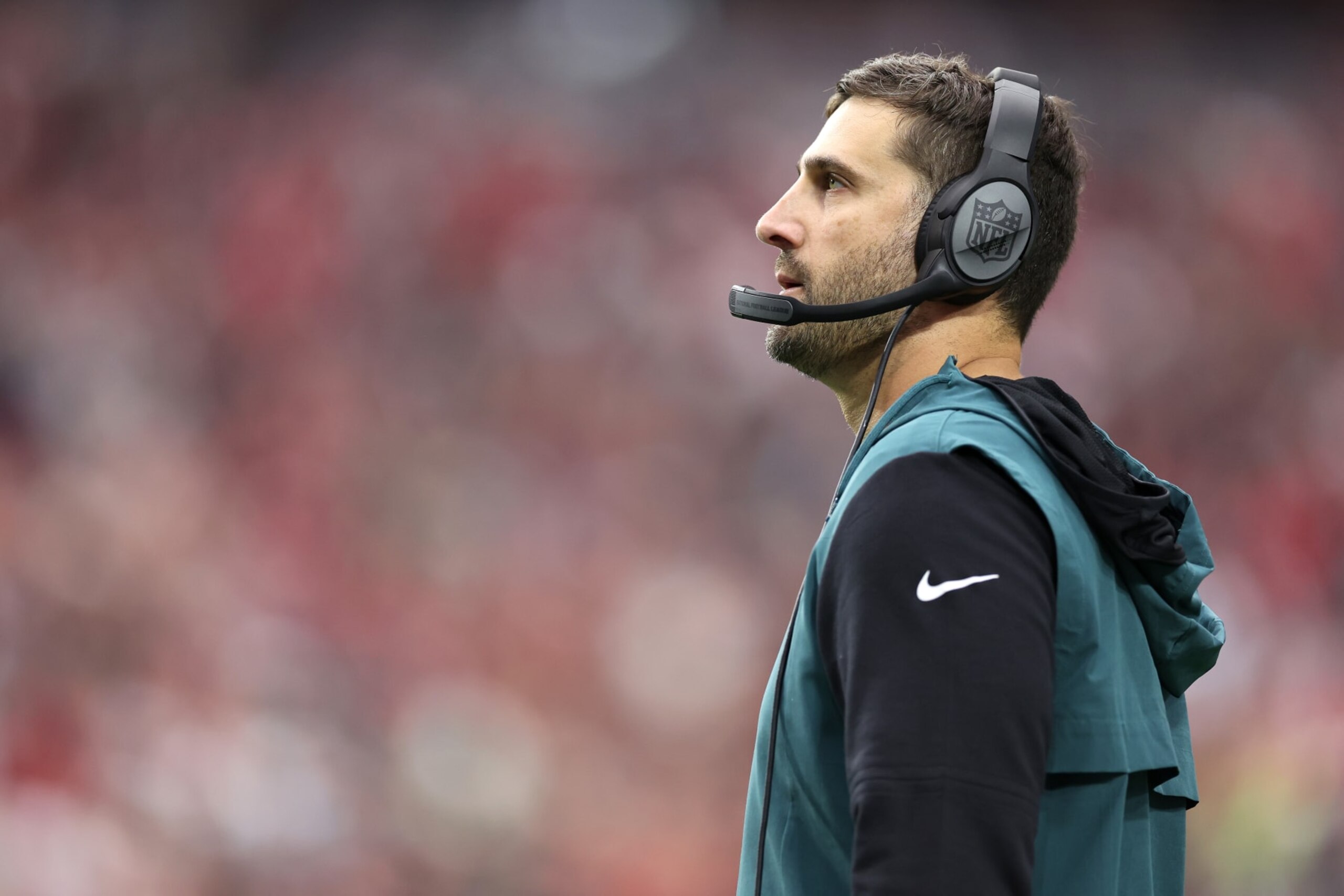 GLENDALE, ARIZONA - OCTOBER 09: Head coach Nick Sirianni of the Philadelphia Eagles looks onward during the second quarter against the Arizona Cardinals at State Farm Stadium on October 09, 2022 in Glendale, Arizona. (Photo by Christian Petersen/Getty Images)