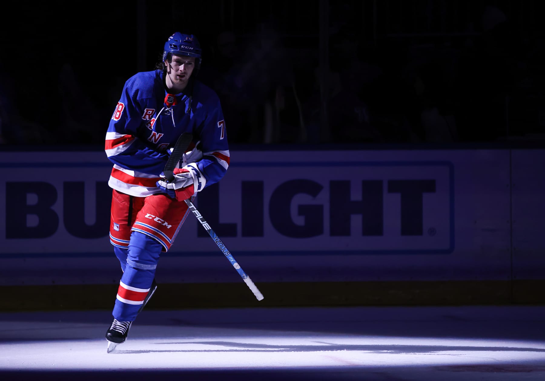 NEW YORK, NY - SEPTEMBER 26: New York Rangers Left Wing Brennan Othmann (78) is named First Star of the National Hockey League preseason game between the New York Islanders and the New York Rangers on September 26, 2022 at Madison Square Garden in New York, NY. (Photo by Joshua Sarner/Icon Sportswire via Getty Images)