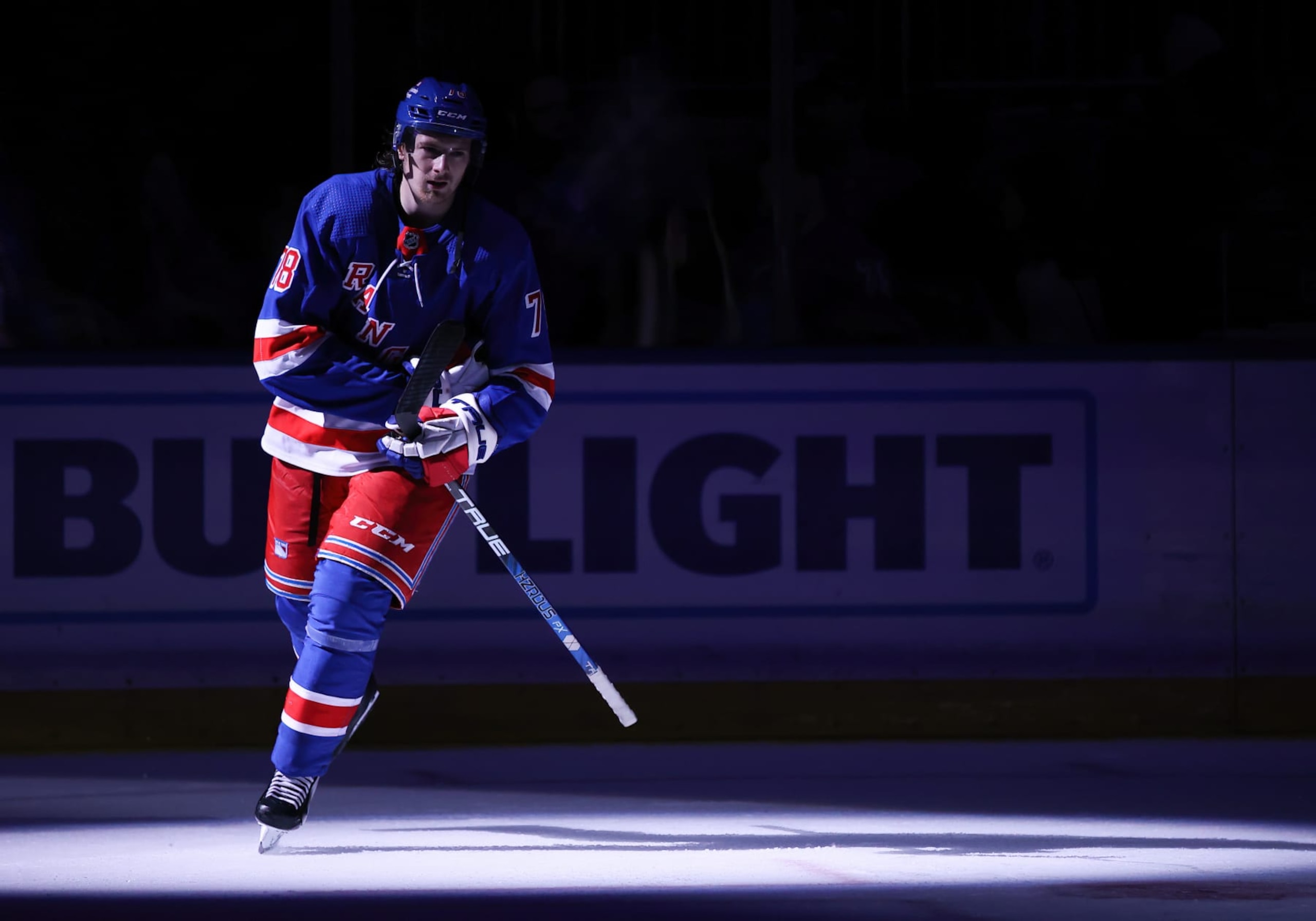 NEW YORK, NY - SEPTEMBER 26: New York Rangers Left Wing Brennan Othmann (78) is named First Star of the National Hockey League preseason game between the New York Islanders and the New York Rangers on September 26, 2022 at Madison Square Garden in New York, NY. (Photo by Joshua Sarner/Icon Sportswire via Getty Images) NEW YORK, NY - SEPTEMBER 26: New York Rangers Left Wing Brennan Othmann (78) is named First Star of the National Hockey League preseason game between the New York Islanders and the New York Rangers on September 26, 2022 at Madison Square Garden in New York, NY. (Photo by Joshua Sarner/Icon Sportswire via Getty Images)