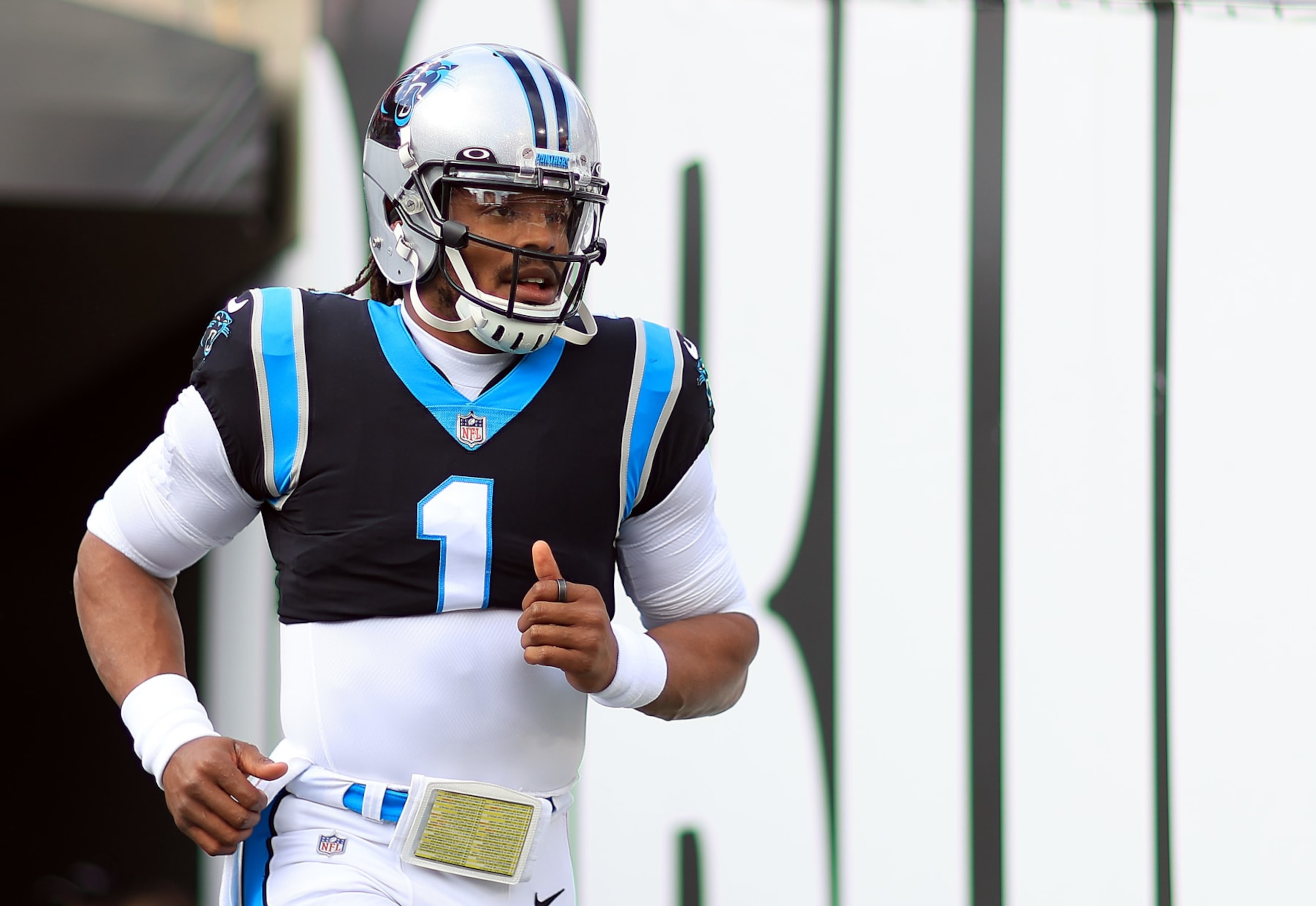 TAMPA, FLORIDA - JANUARY 09: Cam Newton #1 of the Carolina Panthers warms up prior to a game against the Tampa Bay Buccaneers at Raymond James Stadium on January 09, 2022 in Tampa, Florida. (Photo by Mike Ehrmann/Getty Images) TAMPA, FLORIDA - JANUARY 09: Cam Newton #1 of the Carolina Panthers warms up prior to a game against the Tampa Bay Buccaneers at Raymond James Stadium on January 09, 2022 in Tampa, Florida. (Photo by Mike Ehrmann/Getty Images)