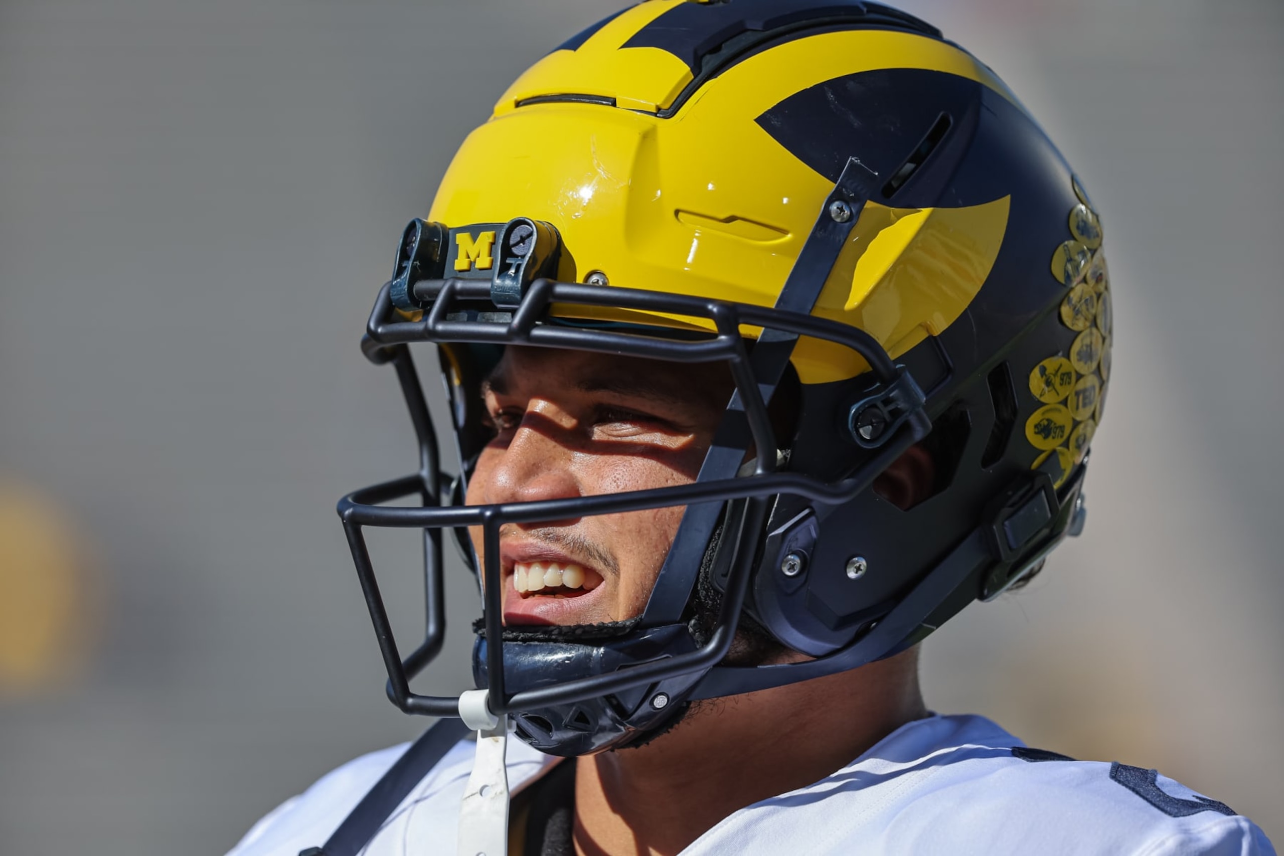 BLOOMINGTON, IN - OCTOBER 08: Blake Corum #2 of the Michigan Wolverines is seen before the game against the Indiana Hoosiers at Memorial Stadium on October 8, 2022 in Bloomington, Indiana. (Photo by Michael Hickey/Getty Images)