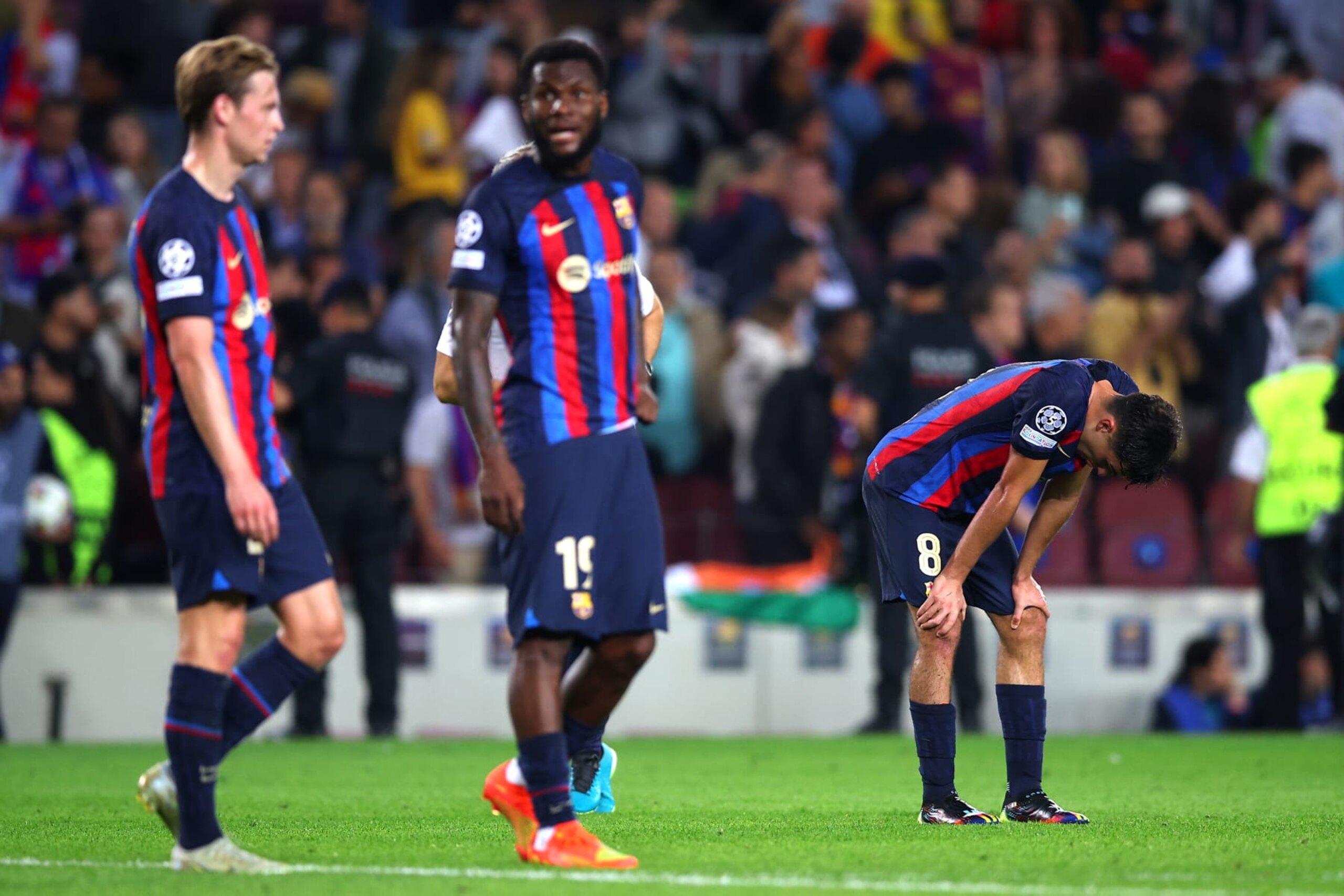 BARCELONA, SPAIN - OCTOBER 12: Pedri of FC Barcelona reacts after their sides defeat during the UEFA Champions League group C match between FC Barcelona and FC Internazionale at Spotify Camp Nou on October 12, 2022 in Barcelona, Spain. (Photo by Eric Alonso/Getty Images)