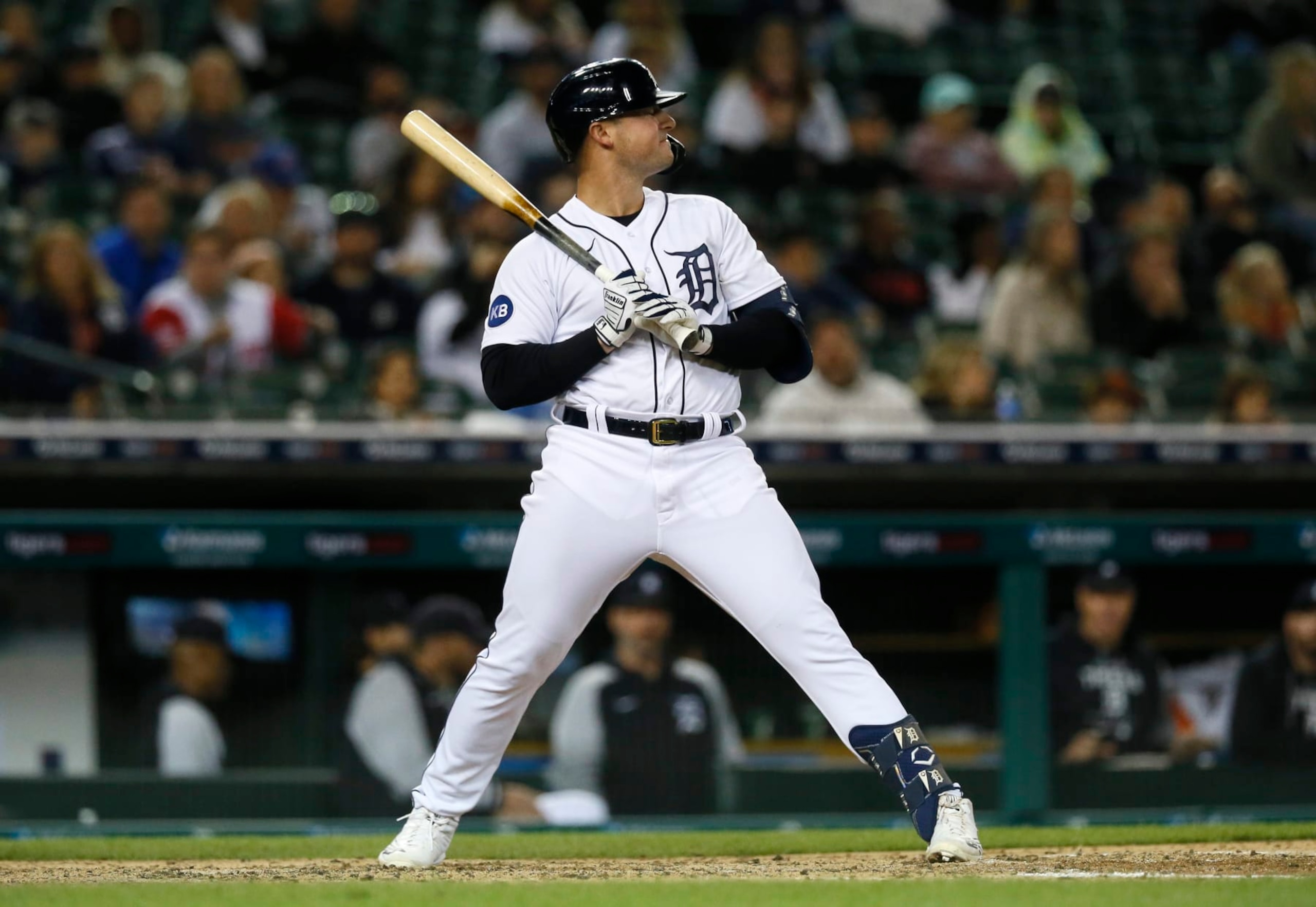 DETROIT, MI -  SEPTEMBER 30:  Spencer Torkelson #20 of the Detroit Tigers is left standing at the plate after being called out on strikes against the Minnesota Twins during the sixth inning at Comerica Park on September 30, 2022, in Detroit, Michigan. (Photo by Duane Burleson/Getty Images)