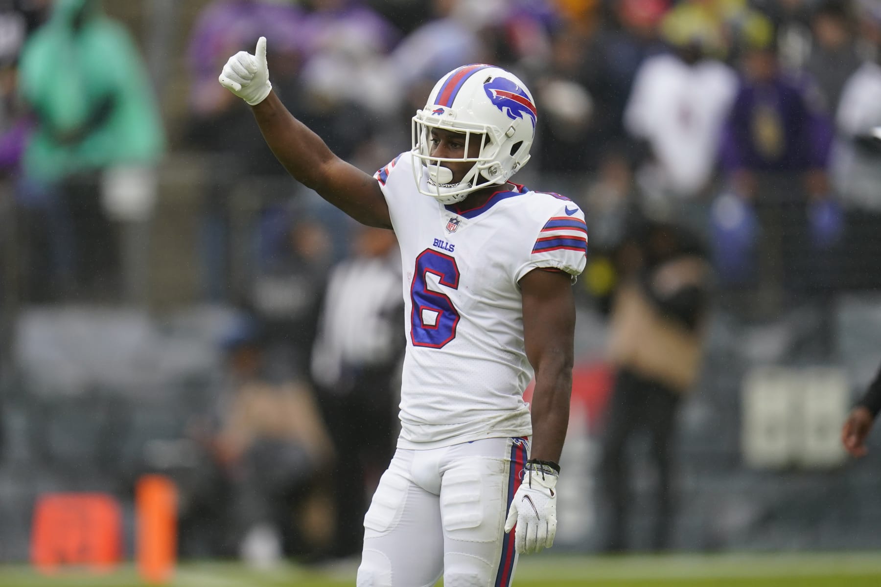 Buffalo Bills' Isaiah McKenzie waits to receive a kickoff in the first half of an NFL football game against the Baltimore Ravens Sunday, Oct. 2, 2022, in Baltimore. (AP Photo/Julio Cortez)