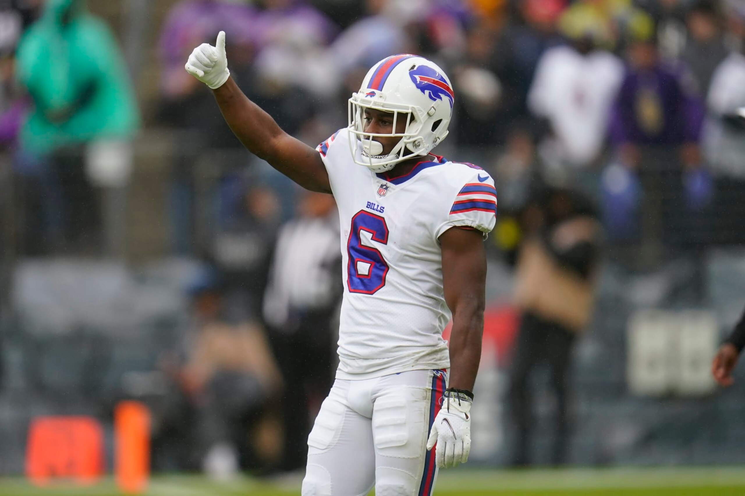 Buffalo Bills' Isaiah McKenzie waits to receive a kickoff in the first half of an NFL football game against the Baltimore Ravens Sunday, Oct. 2, 2022, in Baltimore. (AP Photo/Julio Cortez)