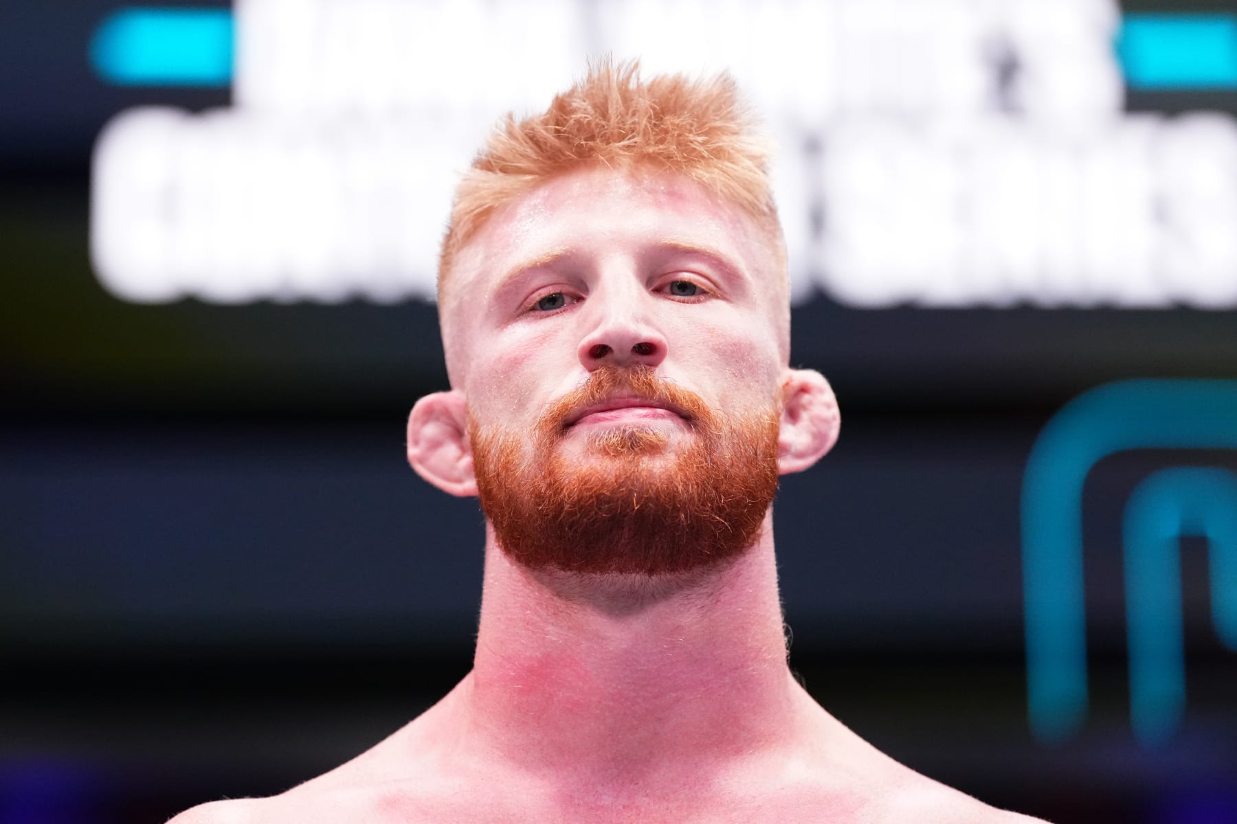 LAS VEGAS, NEVADA - SEPTEMBER 27: Bo Nickal reacts after his submission victory over Donovan Beard in a middleweight fight during Dana White's Contender Series season six, week ten at UFC APEX on September 27, 2022 in Las Vegas, Nevada. (Photo by Chris Unger/Zuffa LLC)