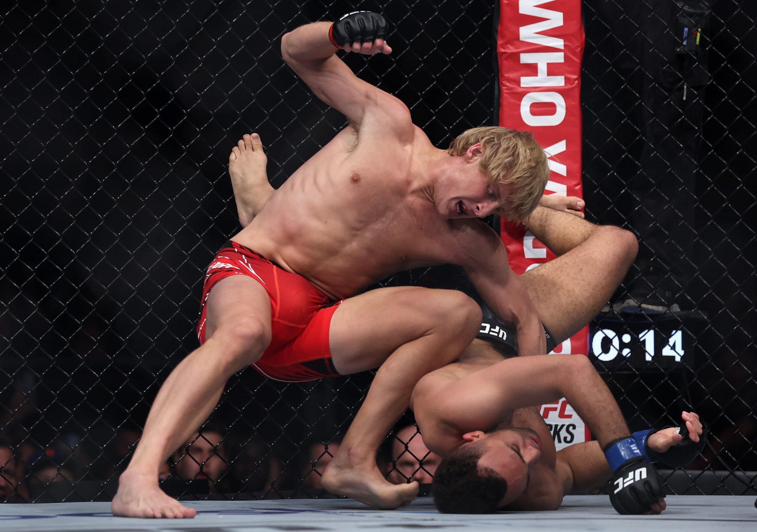 LONDON, ENGLAND - JULY 23: Paddy Pimblett of England fights Jordan Leavitt of USA to submission in the Lightweight bout during UFC Fight Night at O2 Arena on July 23, 2022 in London, England. (Photo by Julian Finney/Getty Images) LONDON, ENGLAND - JULY 23: Paddy Pimblett of England fights Jordan Leavitt of USA to submission in the Lightweight bout during UFC Fight Night at O2 Arena on July 23, 2022 in London, England. (Photo by Julian Finney/Getty Images)