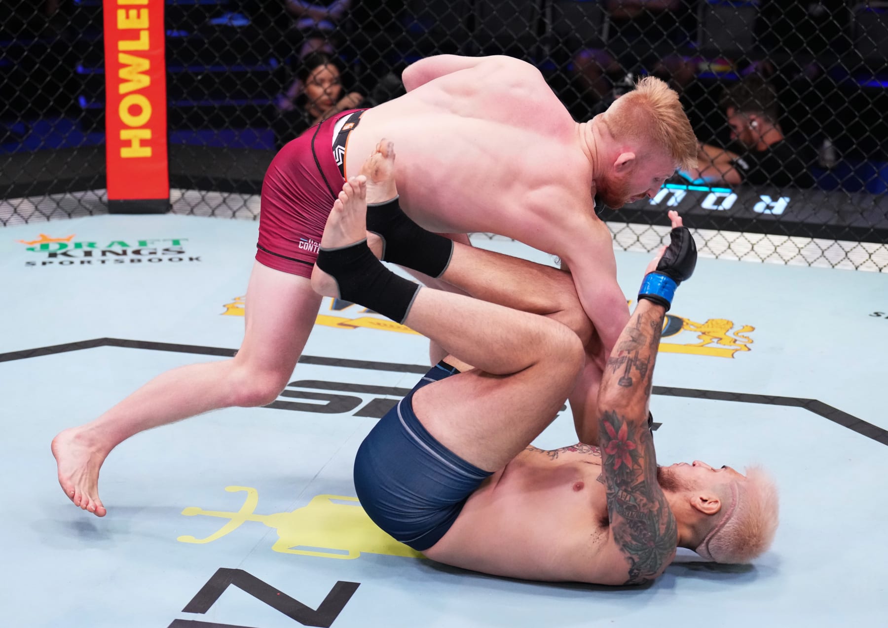 LAS VEGAS, NEVADA - AUGUST 09: (L-R) Bo Nickal punches Zachary Borrego in a middleweight fight during Dana White's Contender Series season six, week three at UFC APEX on August 09, 2022 in Las Vegas, Nevada. (Photo by Chris Unger/Zuffa LLC)