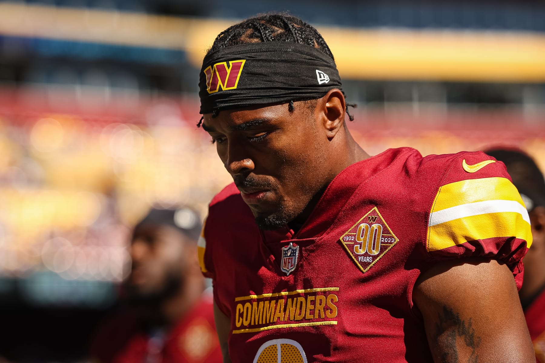 LANDOVER, MD - OCTOBER 09: William Jackson III #3 of the Washington Commanders looks on against the Tennessee Titans during the first half of the game at FedExField on October 9, 2022 in Landover, Maryland. (Photo by Scott Taetsch/Getty Images)