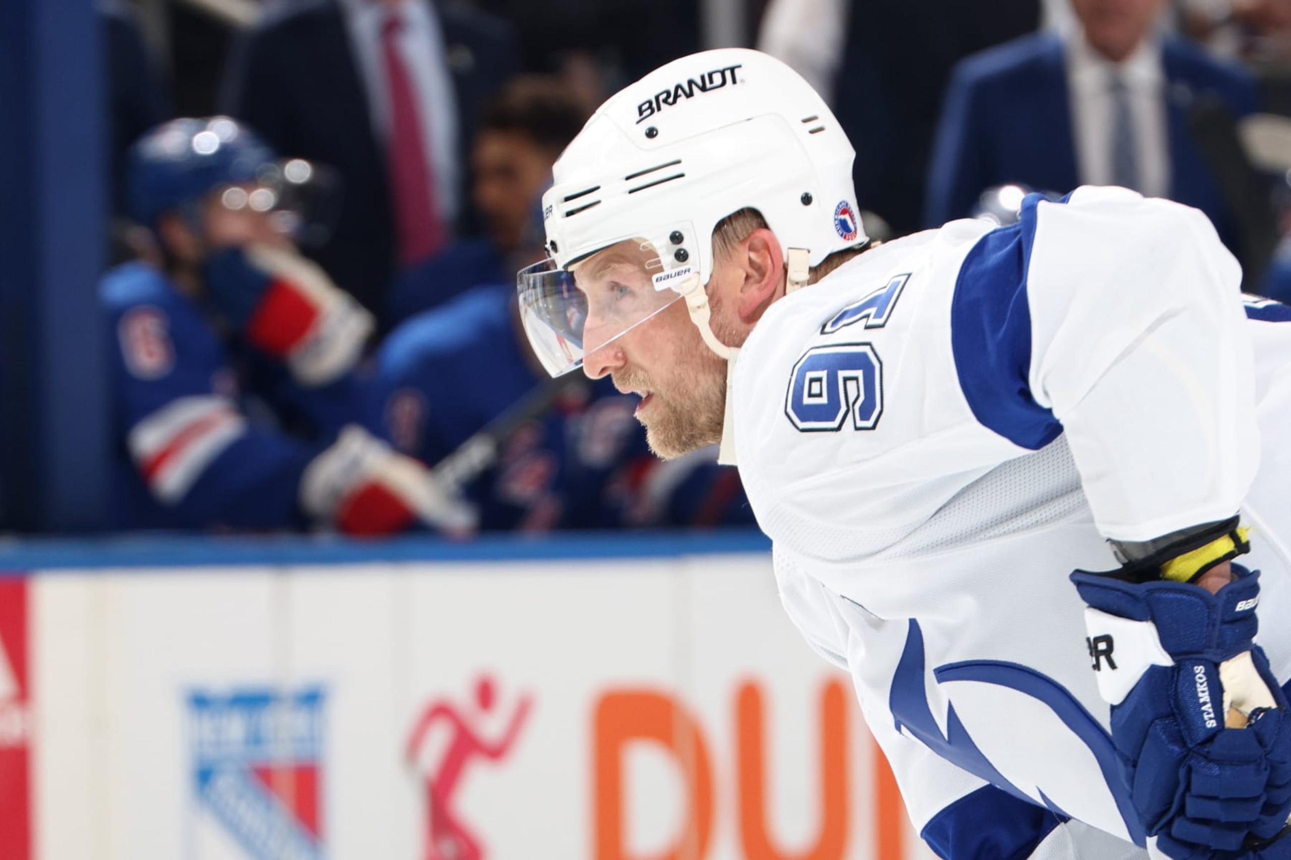 NEW YORK, NEW YORK - OCTOBER 11:  Steven Stamkos #91 of the Tampa Bay Lightning skates against the New York Rangers at Madison Square Garden on October 11, 2022 in New York City. (Photo by Jared Silber/NHLI via Getty Images)