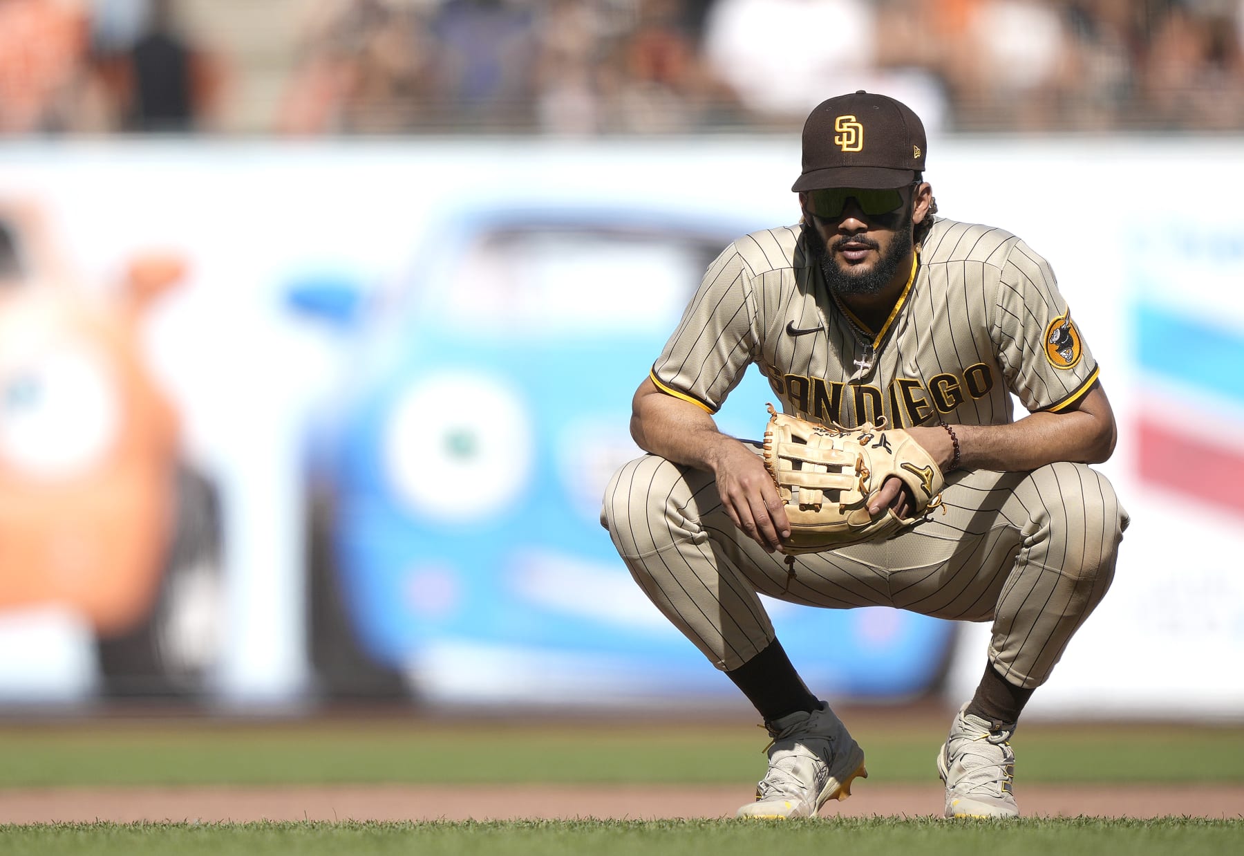 SAN FRANCISCO, CALIFORNIA - OCTOBER 02: Fernando Tatis Jr. #23 of the San Diego Padres looks on from his position against the San Francisco Giants in the bottom of the six inning at Oracle Park on October 02, 2021 in San Francisco, California. (Photo by Thearon W. Henderson/Getty Images)