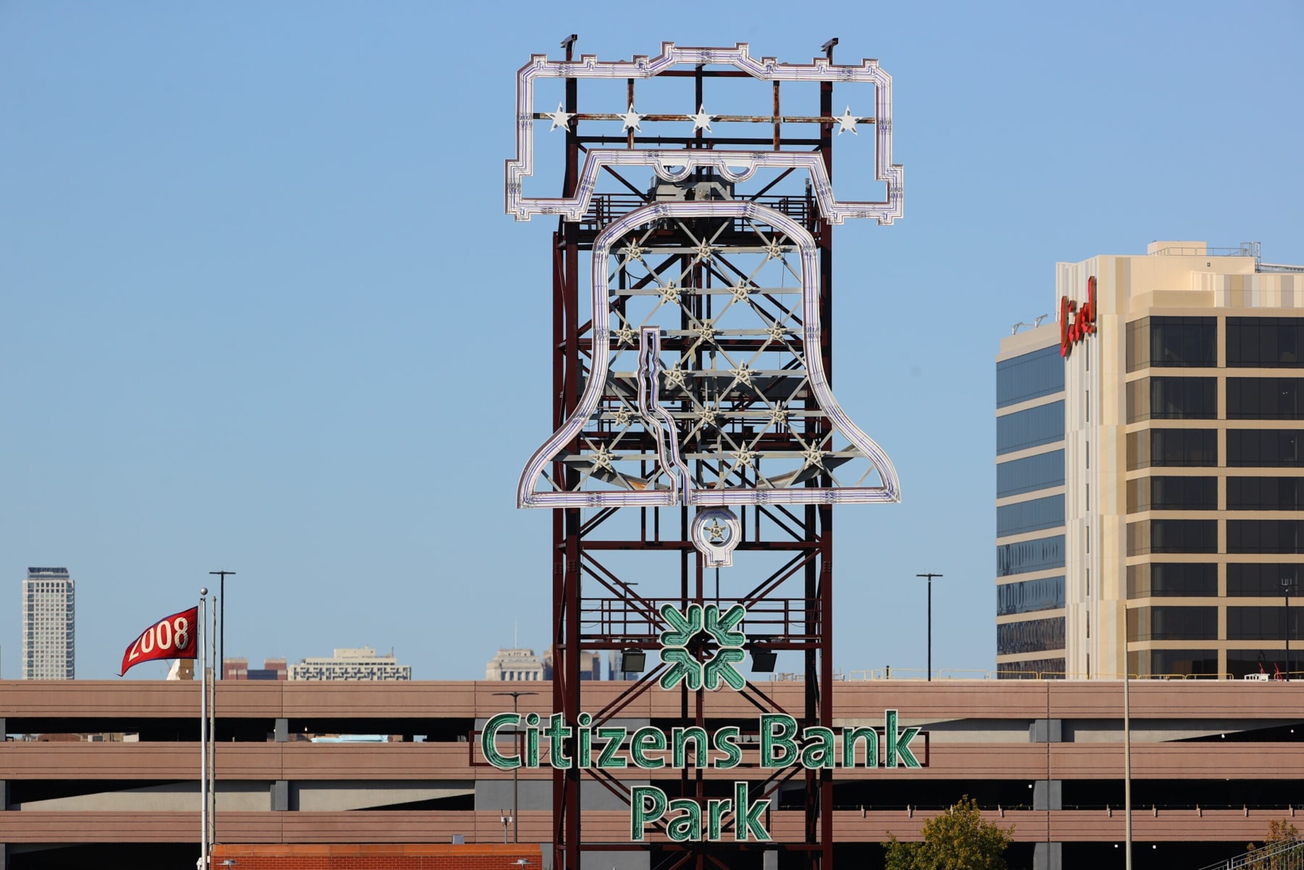 PHILADELPHIA, PA - SEPTEMBER 20:  A general view ofthe Liberty Bell and Citizens Bank Park logo's during the Major League Baseball game between the Philadelphia Phillies and the Toronto Blue Jays on September 20, 2020 at Citizens Bank Park in Philadelphia, PA.   (Photo by Rich Graessle/Icon Sportswire via Getty Images)
