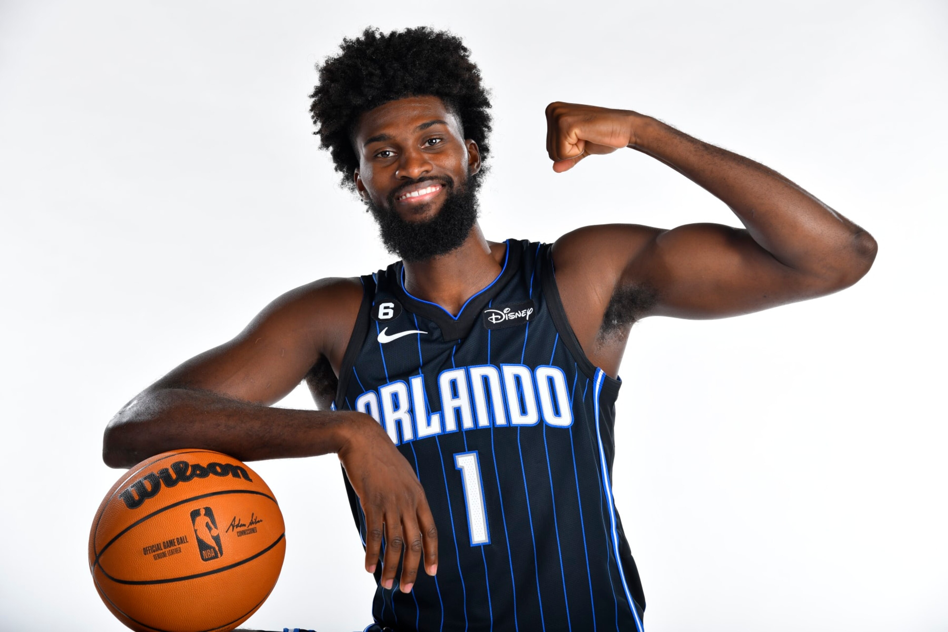 ORLANDO, FL - SEPTEMBER 26: Jonathan Isaac #1 of the Orlando Magic players poses for a portraits during media day on September 26, 2022 at the AdventHealth Training Center in Orlando, Florida. NOTE TO USER: User expressly acknowledges and agrees that, by downloading and or using this photograph, User is consenting to the terms and conditions of the Getty Images License Agreement. Mandatory Copyright Notice: Copyright 2022 NBAE (Photo by Fernando Medina/NBAE via Getty Images) ORLANDO, FL - SEPTEMBER 26: Jonathan Isaac #1 of the Orlando Magic players poses for a portraits during media day on September 26, 2022 at the AdventHealth Training Center in Orlando, Florida. NOTE TO USER: User expressly acknowledges and agrees that, by downloading and or using this photograph, User is consenting to the terms and conditions of the Getty Images License Agreement. Mandatory Copyright Notice: Copyright 2022 NBAE (Photo by Fernando Medina/NBAE via Getty Images)