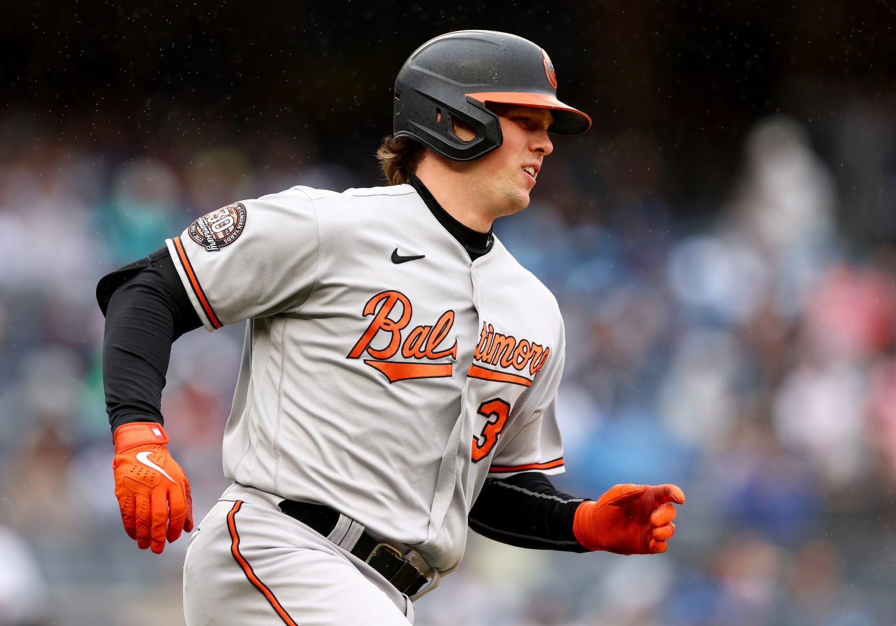 NEW YORK, NEW YORK - OCTOBER 02:  Adley Rutschman #35 of the Baltimore Orioles hits a single in the first inning against the New York Yankees at Yankee Stadium on October 02, 2022 in the Bronx borough of New York City. (Photo by Elsa/Getty Images)