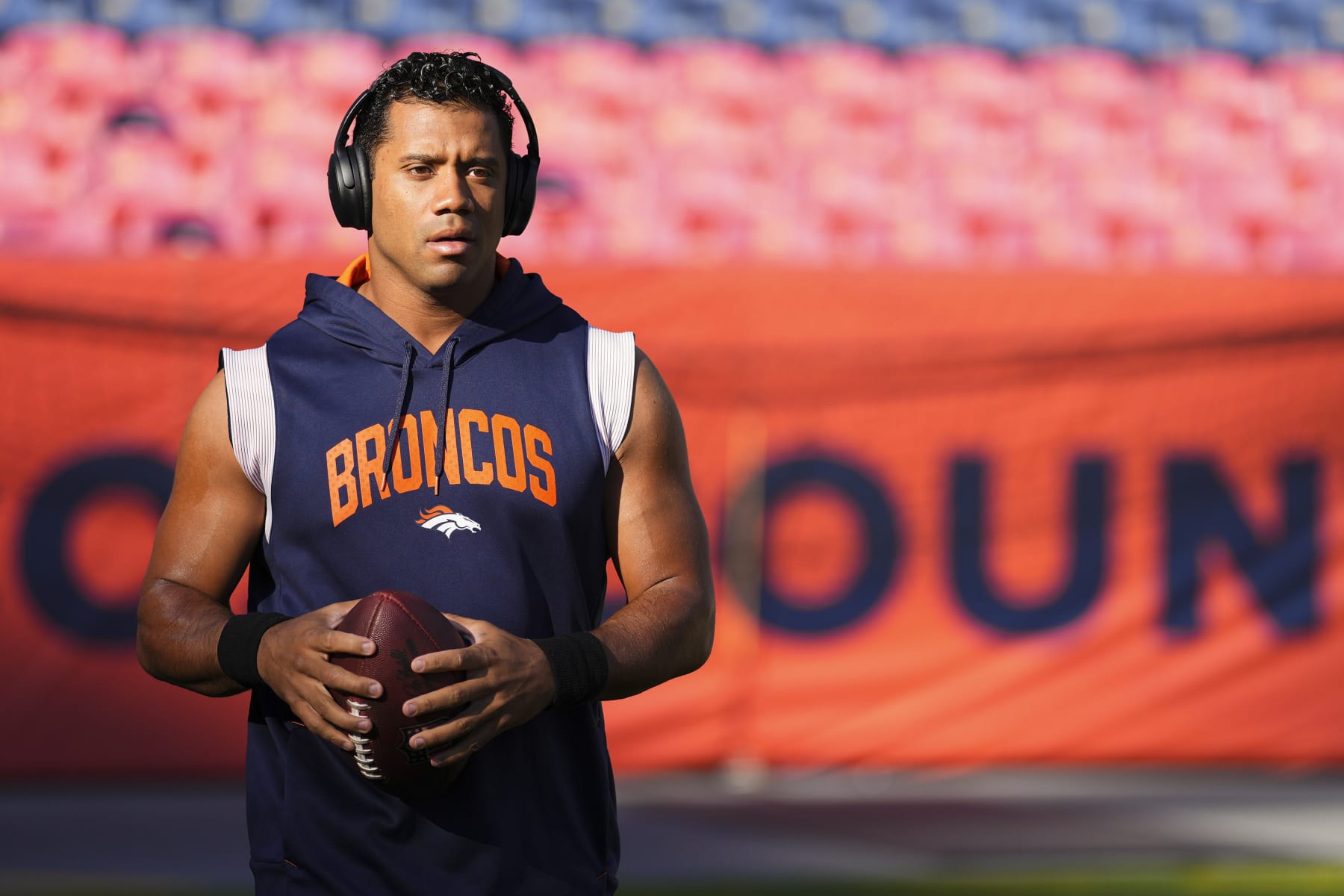 DENVER, CO - OCTOBER 06: Russell Wilson #3 of the Denver Broncos warms up against the Indianapolis Colts at Empower Field at Mile High on October 6, 2022 in Denver, Texas. (Photo by Cooper Neill/Getty Images)