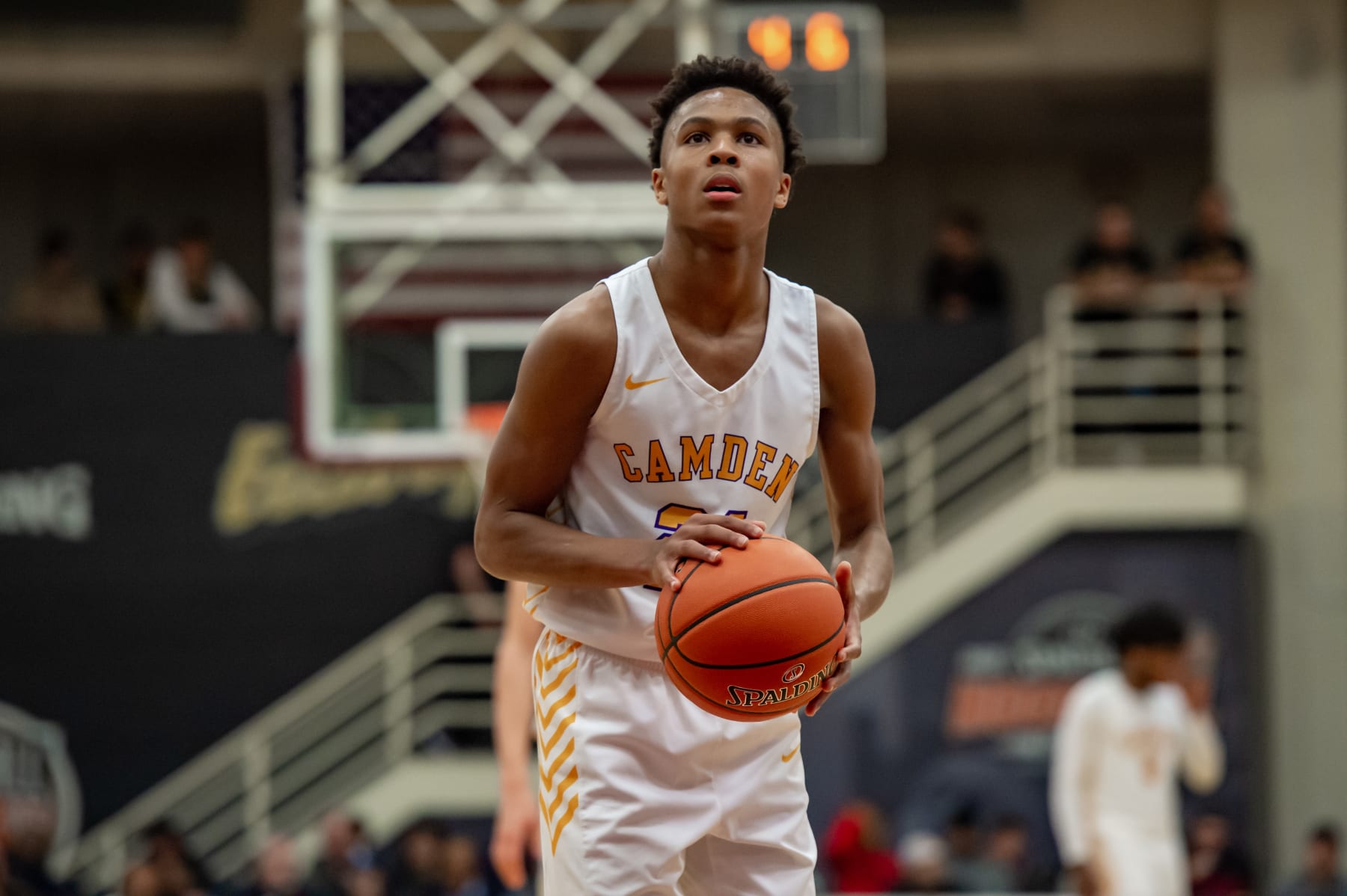 SPRINGFIELD, MA - JANUARY 18: Camden Panthers guard Dajuan Wagner Jr. (21) during the second half of the Spalding Hoophall Classic high school basketball game between the Camden Panthers and Rancho Christian Eagles on January 18, 2020 at Blake Arena in Springfield, MA (Photo by John Jones/Icon Sportswire via Getty Images)