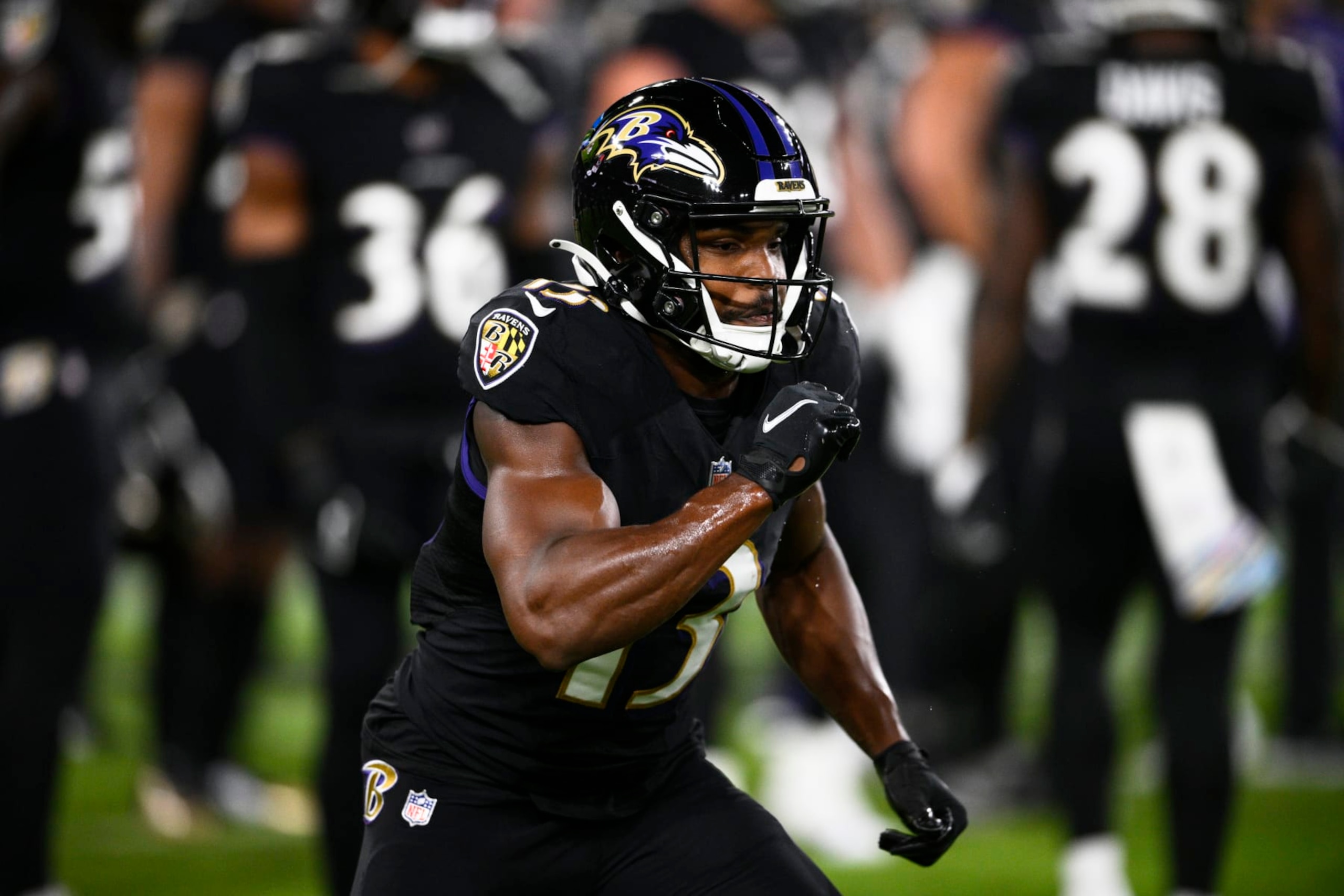 Baltimore Ravens wide receiver Devin Duvernay before an NFL football game against the Cincinnati Bengals, Sunday, Oct. 9, 2022, in Baltimore. (AP Photo/Nick Wass)