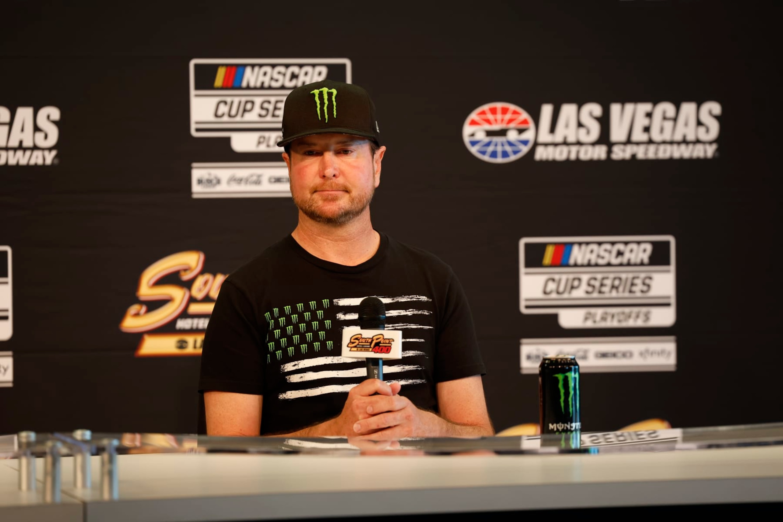 LAS VEGAS, NV - OCTOBER 15: NASCAR Cup Series and 23XI driver Kurt Busch announces he will not race again in 2022 and will not race full-time in 2023 during a press conference, on October 15, 2022, at Las Vegas Motor Speedway in Las Vegas, NV. (Photo by Jeff Speer/LVMS/Icon Sportswire via Getty Images)