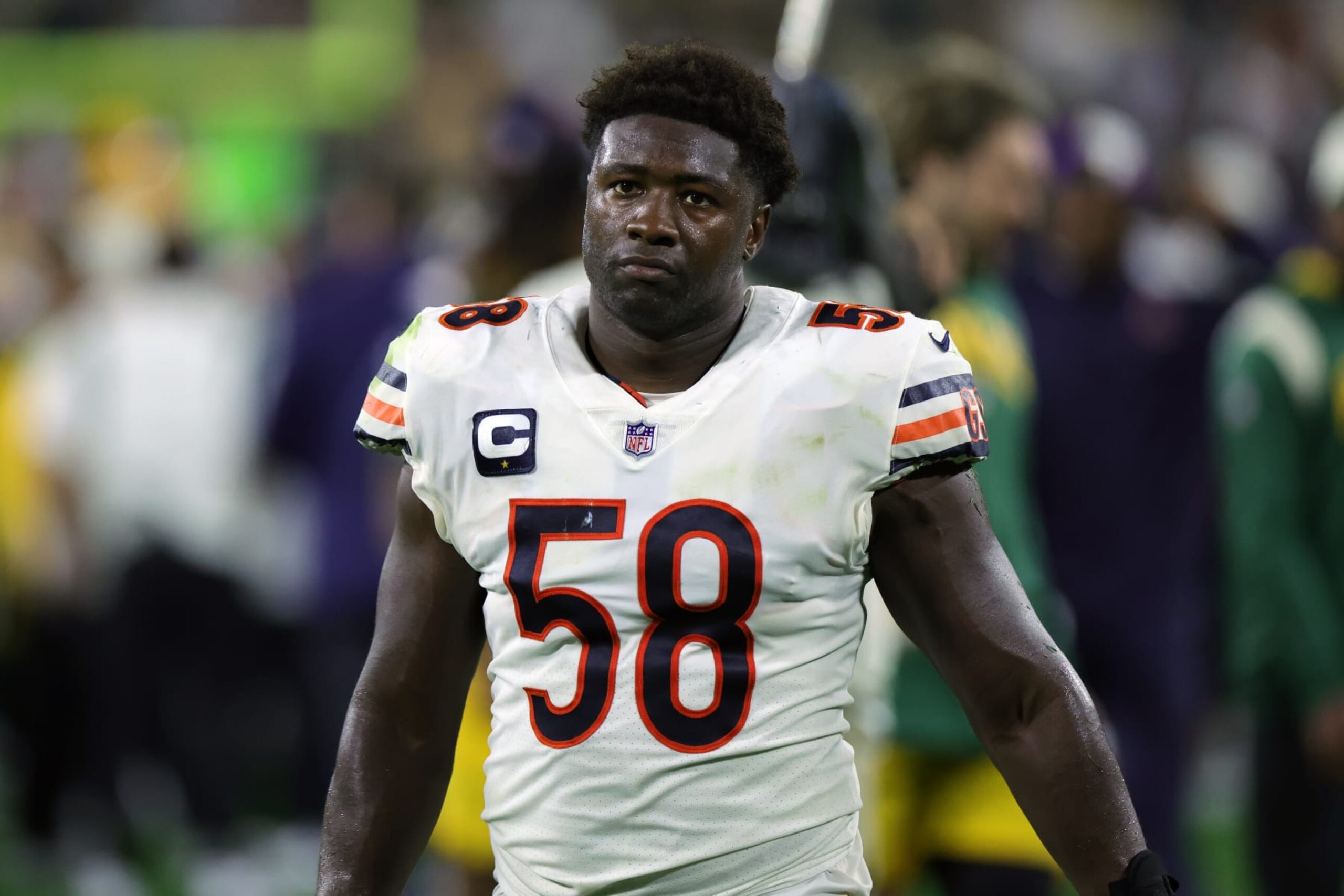 GREEN BAY, WISCONSIN - SEPTEMBER 18: Roquan Smith #58 of the Chicago Bears walks off the field after a loss to the gbb at Lambeau Field on September 18, 2022 in Green Bay, Wisconsin. (Photo by Stacy Revere/Getty Images) GREEN BAY, WISCONSIN - SEPTEMBER 18: Roquan Smith #58 of the Chicago Bears walks off the field after a loss to the gbb at Lambeau Field on September 18, 2022 in Green Bay, Wisconsin. (Photo by Stacy Revere/Getty Images)