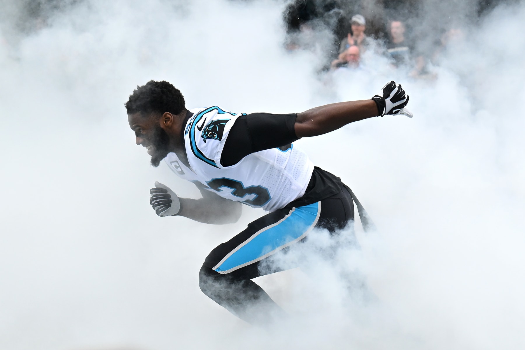 CHARLOTTE, NORTH CAROLINA - SEPTEMBER 25: Brian Burns #53 of the Carolina Panthers during player introductions before the game against the New Orleans Saints at Bank of America Stadium on September 25, 2022 in Charlotte, North Carolina. (Photo by Grant Halverson/Getty Images)