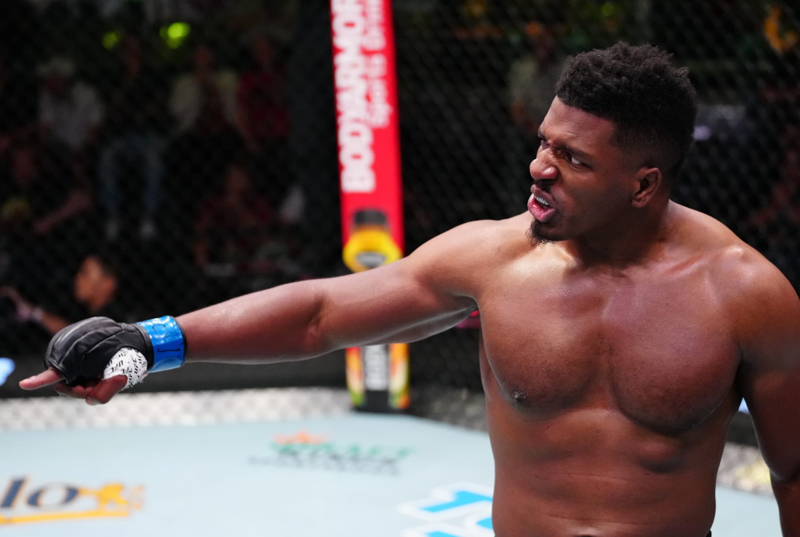 LAS VEGAS, NEVADA - OCTOBER 15: Alonzo Menifield reacts after his knockout victory over Misha Cirkunov of Latvia in a light heavyweight fight during the UFC Fight Night event at UFC APEX on October 15, 2022 in Las Vegas, Nevada. (Photo by Jeff Bottari/Zuffa LLC)