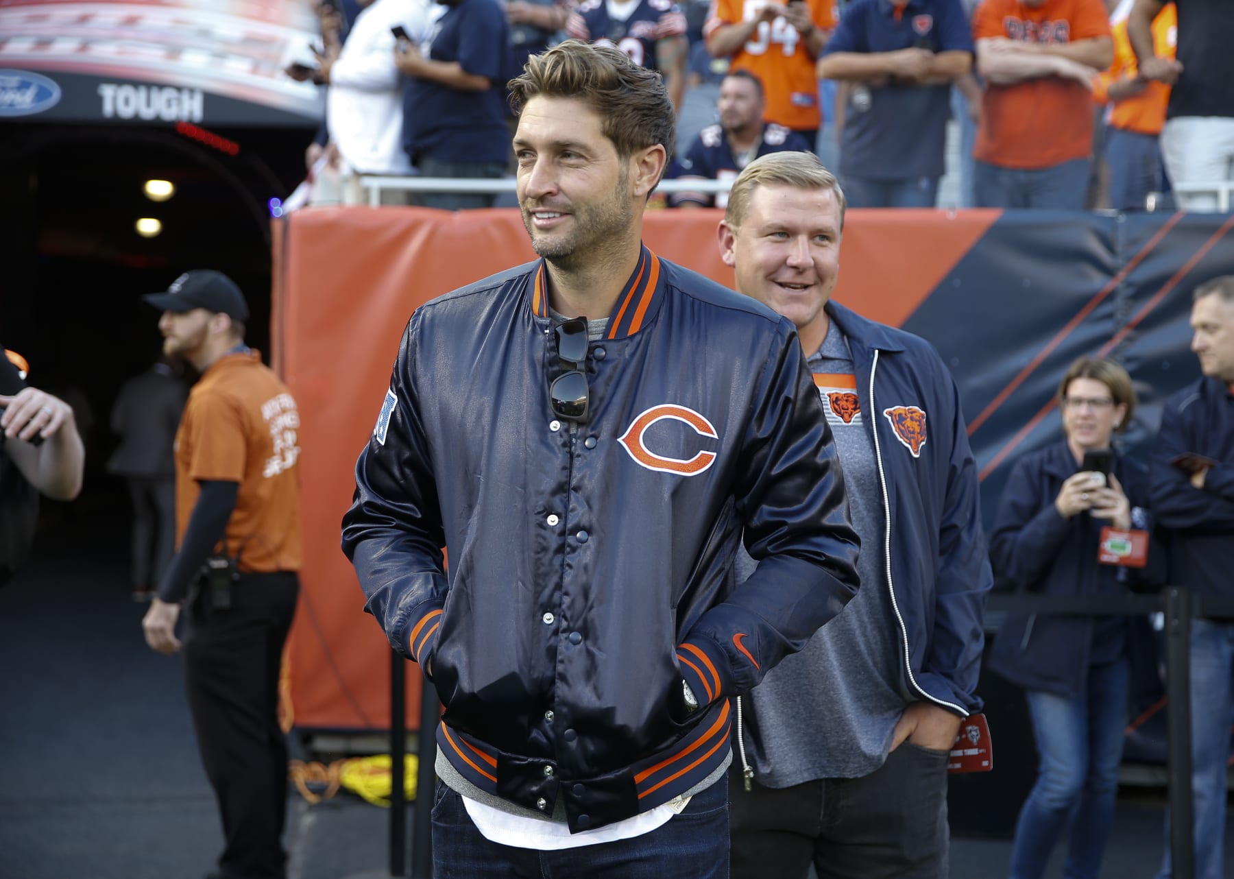 CHICAGO, ILLINOIS - SEPTEMBER 05: Former Chicago Bears quarterback Jay Cutler stands on the field prior to the game between the Chicago Bears and the Green Bay Packers at Soldier Field on September 05, 2019 in Chicago, Illinois. (Photo by Nuccio DiNuzzo/Getty Images)