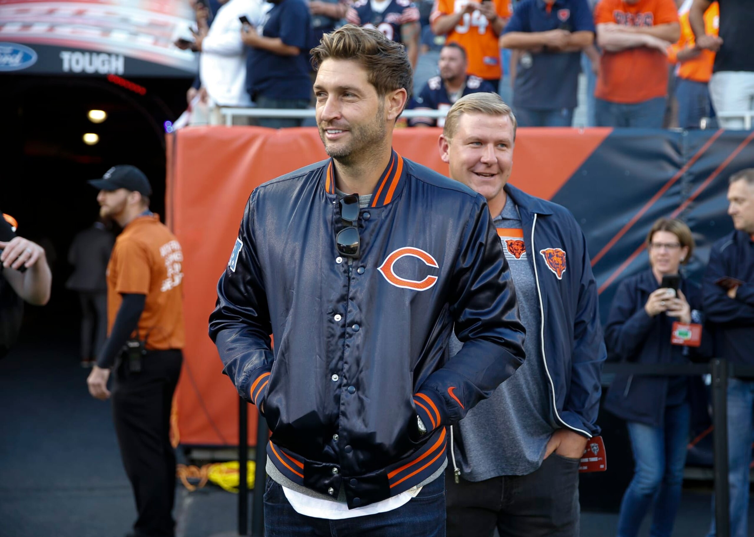 CHICAGO, ILLINOIS - SEPTEMBER 05: Former Chicago Bears quarterback Jay Cutler stands on the field prior to the game between the Chicago Bears and the Green Bay Packers at Soldier Field on September 05, 2019 in Chicago, Illinois. (Photo by Nuccio DiNuzzo/Getty Images)