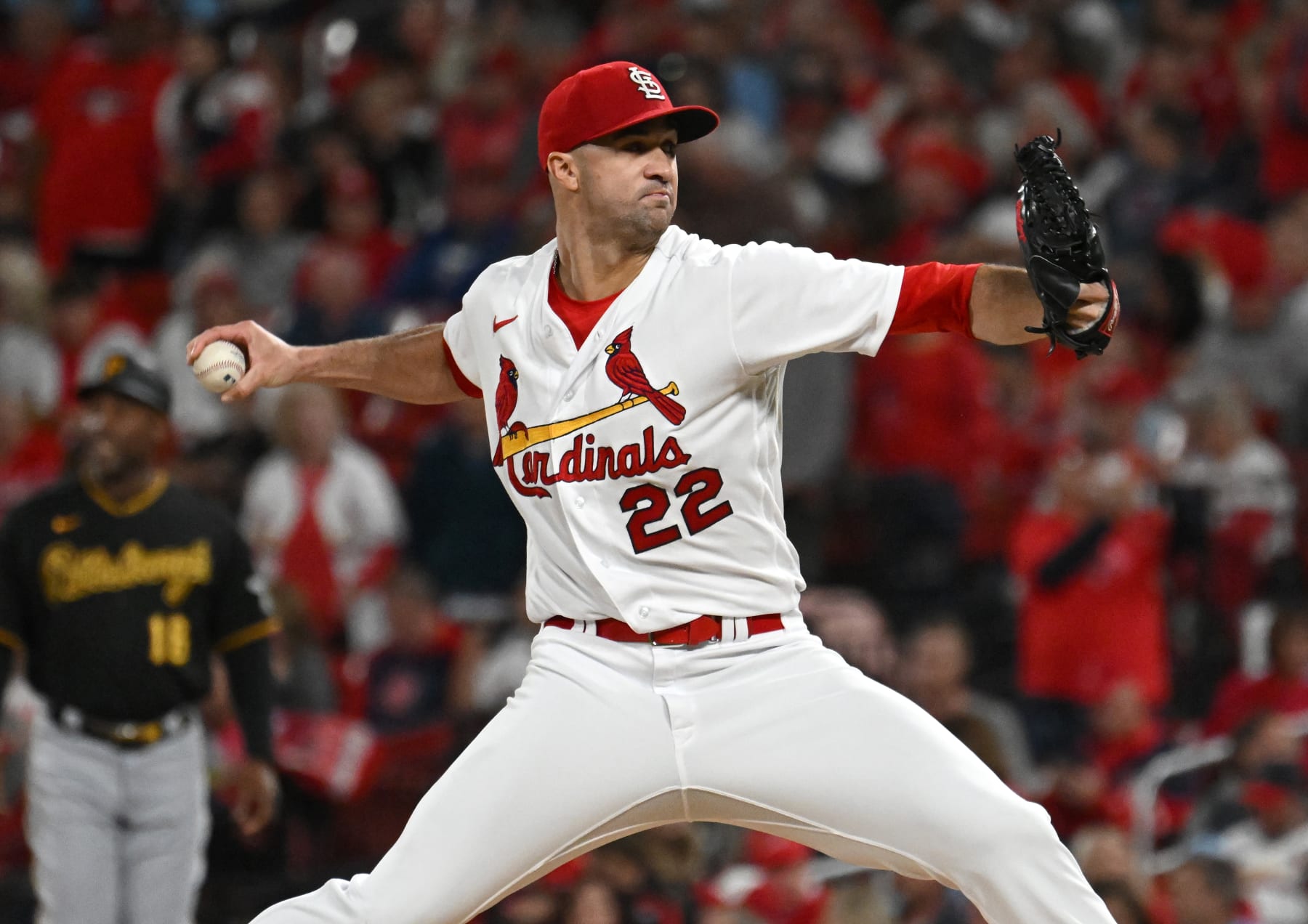 ST. LOUIS, MO - SEPTEMBER 30: St. Louis Cardinals starting pitcher Jack Flaherty (22) pitches in the first inning during a MLB game between the Pittsburgh Pirates and the St. Louis Cardinals, September 30, 2022, at Busch Stadium, St. Louis, MO. Photo by Keith Gillett/Icon Sportswire via Getty Images),