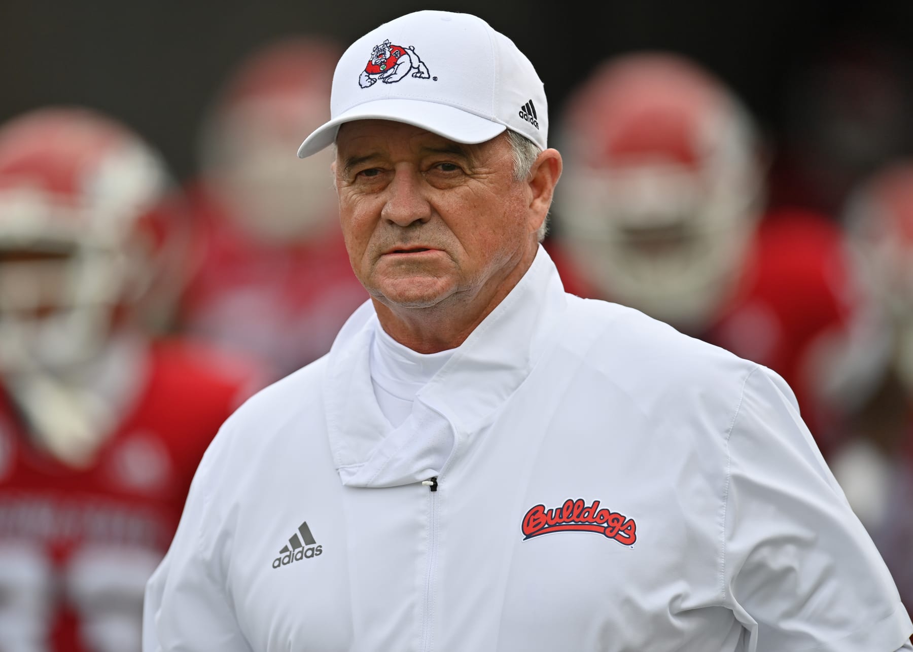 EAST HARTFORD, CT - OCTOBER 01: Fresno State Bulldogs head coach Jeff Tedford during the game as the Fresno State Bulldogs take on the UConn Huskies on October 1, 2022, at the Rentschler Field in East Hartford, Connecticut.(Photo by Williams Paul/Icon Sportswire via Getty Images)