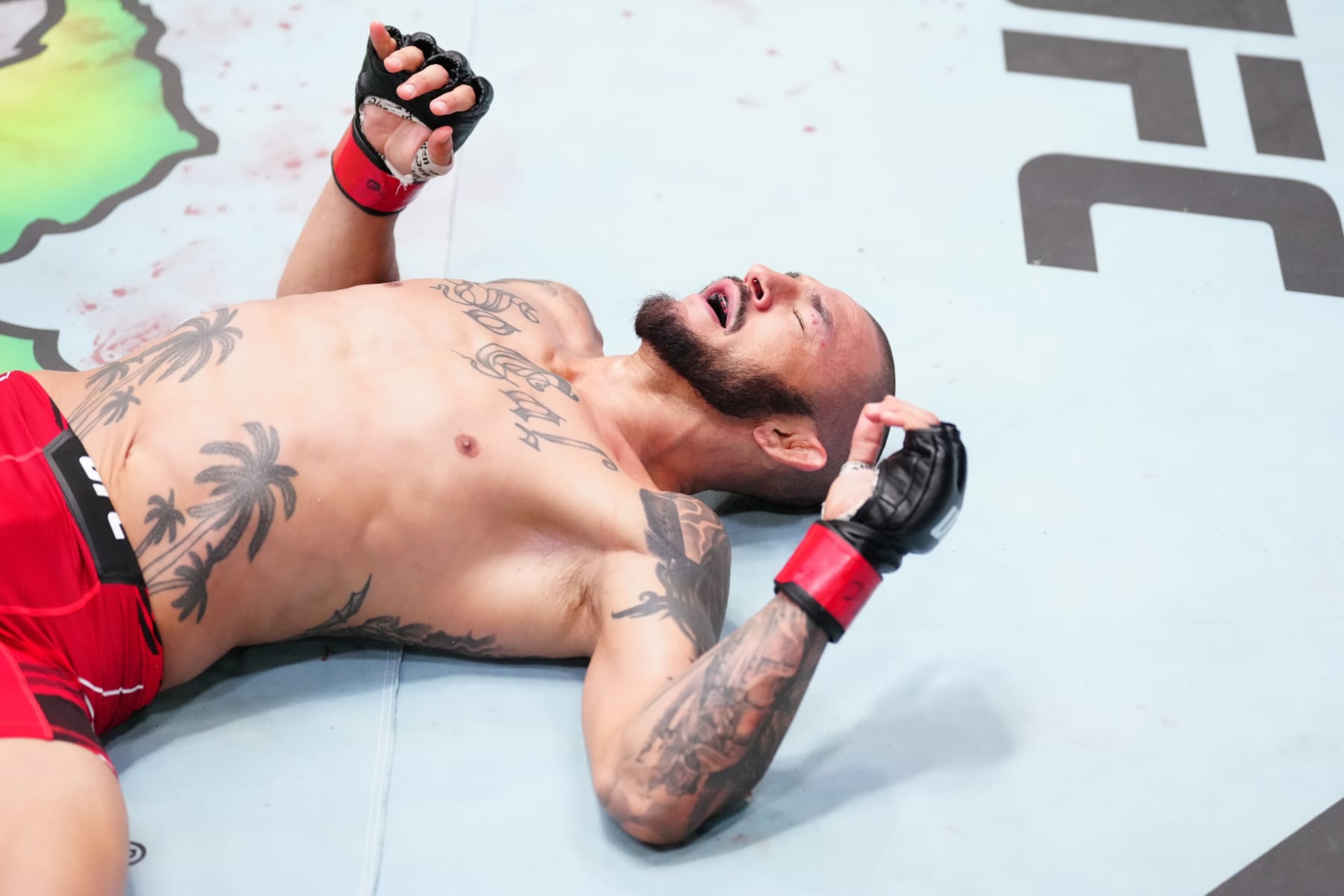 LAS VEGAS, NEVADA - OCTOBER 15: Cub Swanson reacts after his TKO loss to Jonathan Martinez in a bantamweight fight during the UFC Fight Night event at UFC APEX on October 15, 2022 in Las Vegas, Nevada. (Photo by Jeff Bottari/Zuffa LLC)