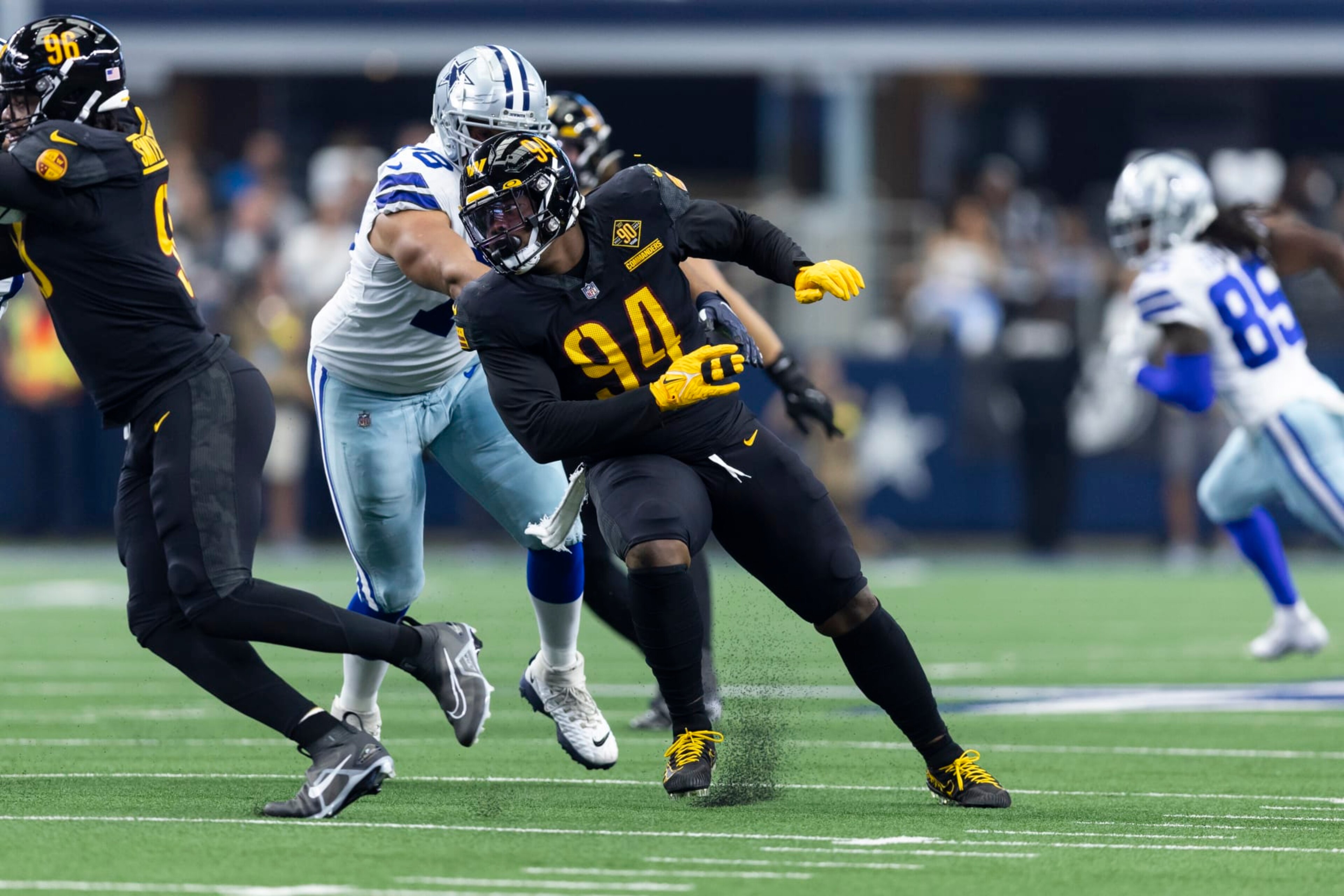Washington Commanders defensive tackle Daron Payne (94) is seen during the first half of an NFL football game against the Dallas Cowboys, Sunday, Oct. 2, 2022, in Arlington, Texas. Dallas won 25-10. (AP Photo/Brandon Wade) Washington Commanders defensive tackle Daron Payne (94) is seen during the first half of an NFL football game against the Dallas Cowboys, Sunday, Oct. 2, 2022, in Arlington, Texas. Dallas won 25-10. (AP Photo/Brandon Wade)