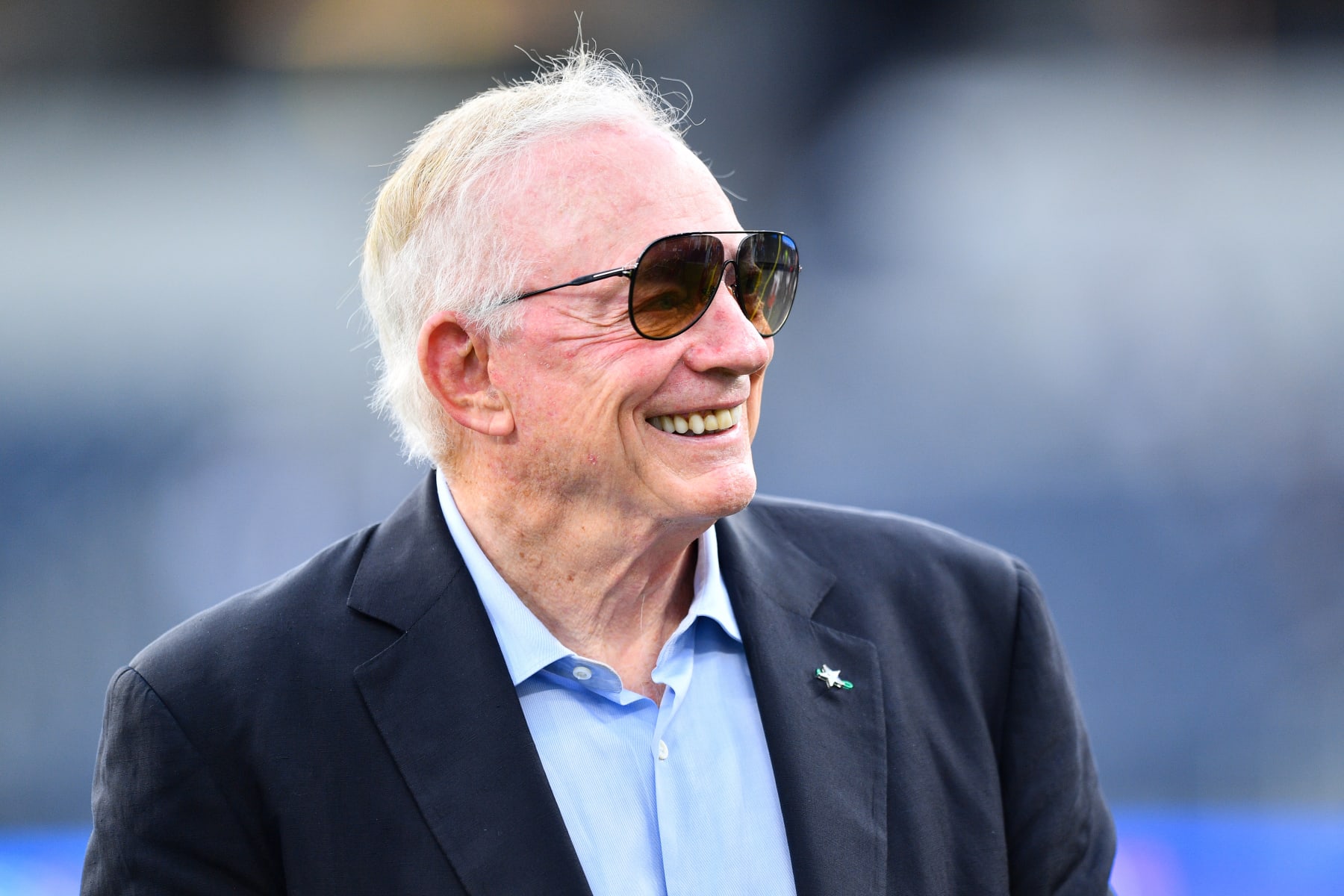 INGLEWOOD, CA - AUGUST 20: Dallas Cowboys owner Jerry Jones looks on before the NFL preseason game between the Dallas Cowboys and the Los Angeles Chargers on August 20, 2022, at SoFi Stadium in Inglewood, CA. (Photo by Brian Rothmuller/Icon Sportswire via Getty Images)