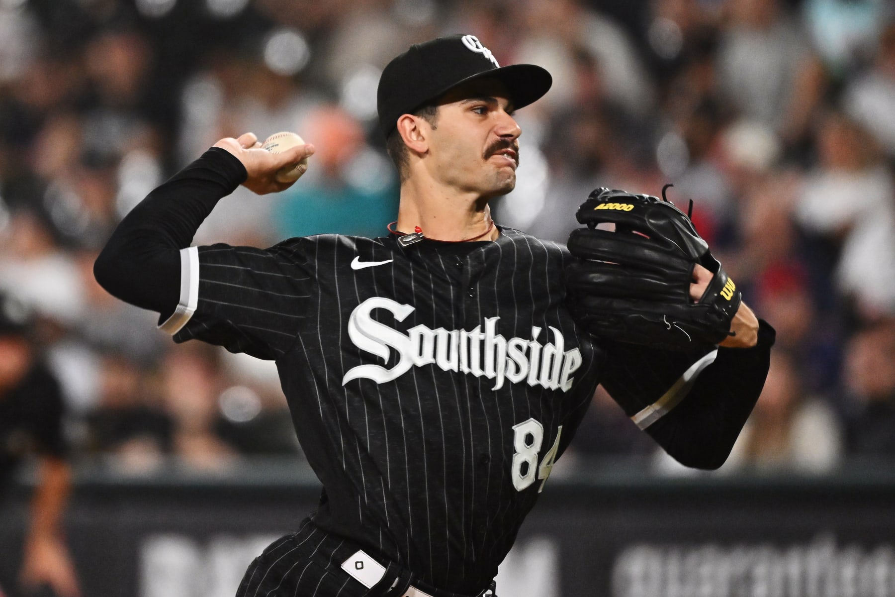 CHICAGO, IL - SEPTEMBER 20:  Dylan Cease #84 of the Chicago White Sox pitches against the Cleveland Guardians at Guaranteed Rate Field on September 20, 2022 in Chicago, Illinois.  (Photo by Jamie Sabau/Getty Images)