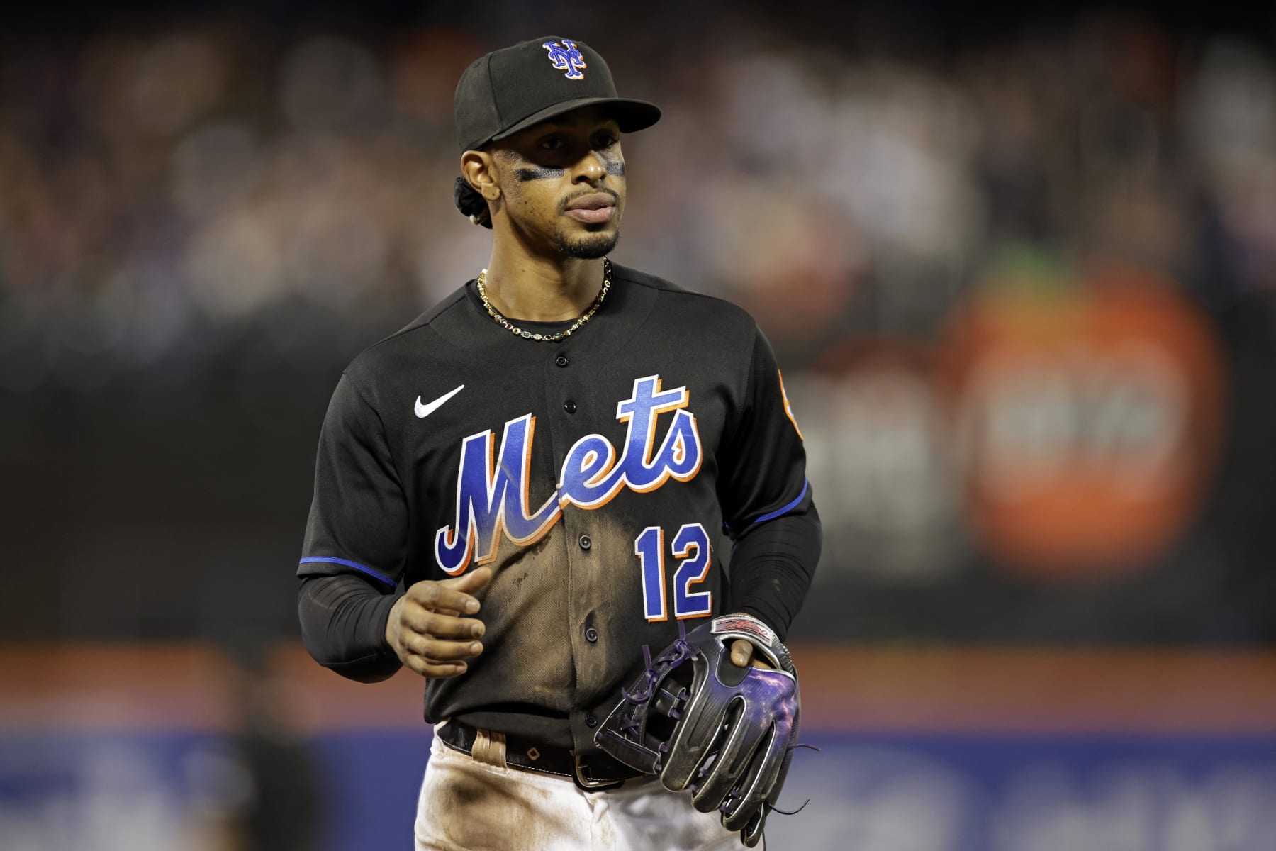 NEW YORK, NY - SEPTEMBER 16: Francisco Lindor #12 of the New York Mets reacts during the seventh inning against the Pittsburgh Pirates at Citi Field on September 16, 2022 in the Queens borough of New York City. (Photo by Adam Hunger/Getty Images)