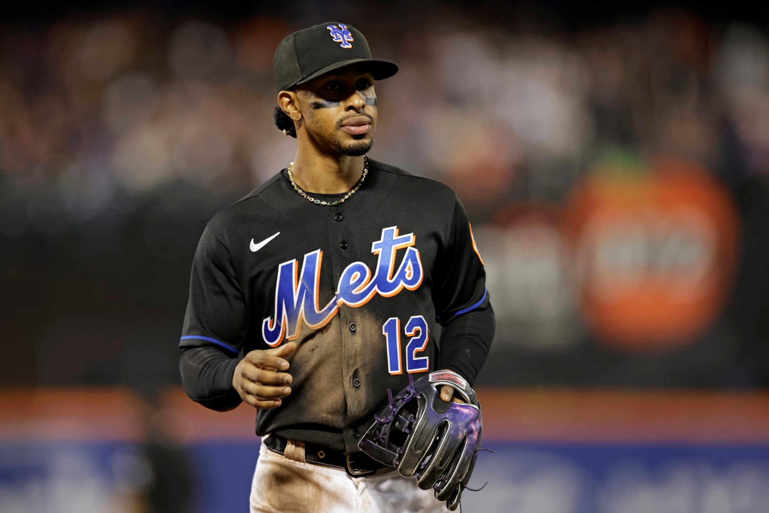 NEW YORK, NY - SEPTEMBER 16: Francisco Lindor #12 of the New York Mets reacts during the seventh inning against the Pittsburgh Pirates at Citi Field on September 16, 2022 in the Queens borough of New York City. (Photo by Adam Hunger/Getty Images)