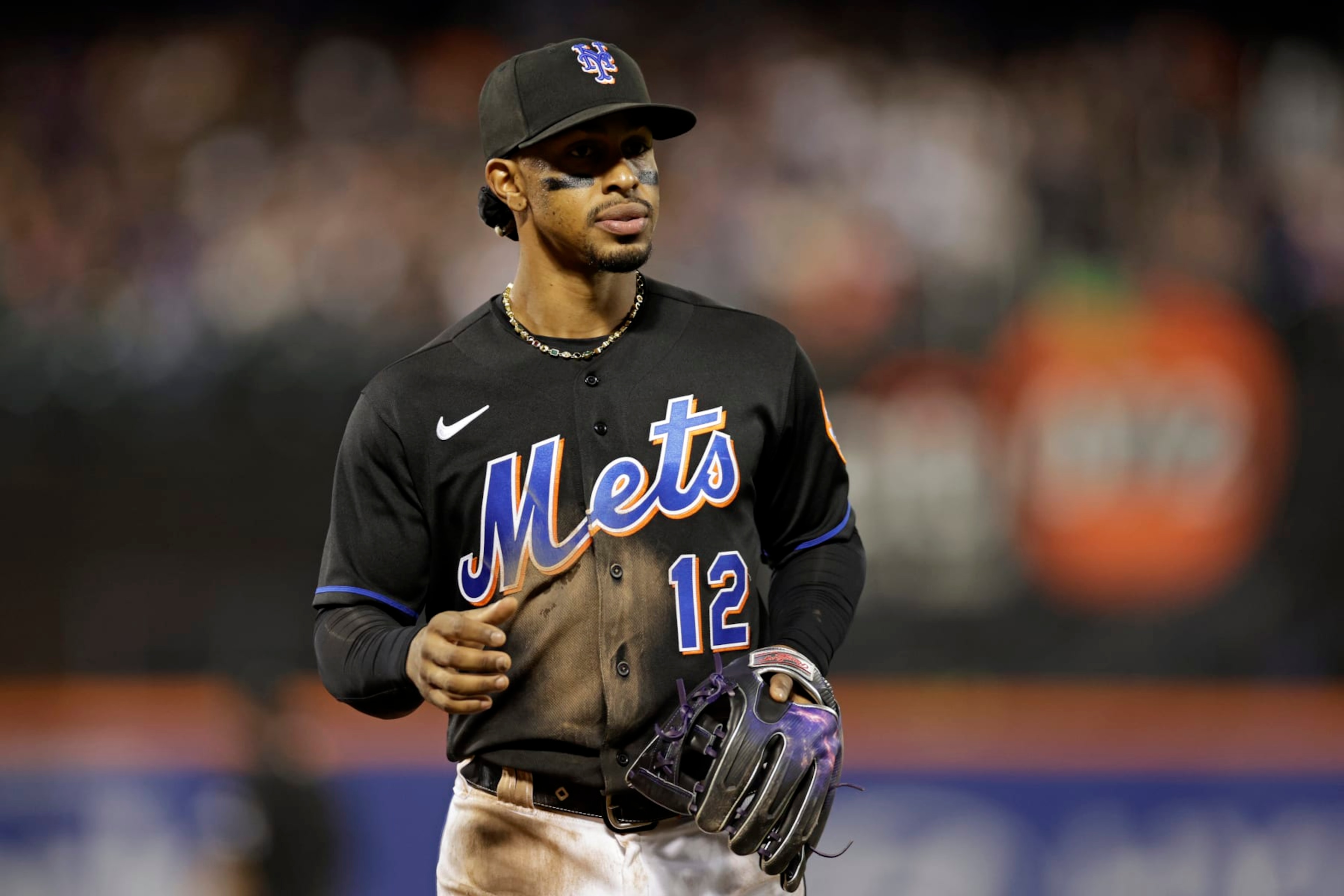 NEW YORK, NY - SEPTEMBER 16: Francisco Lindor #12 of the New York Mets reacts during the seventh inning against the Pittsburgh Pirates at Citi Field on September 16, 2022 in the Queens borough of New York City. (Photo by Adam Hunger/Getty Images)