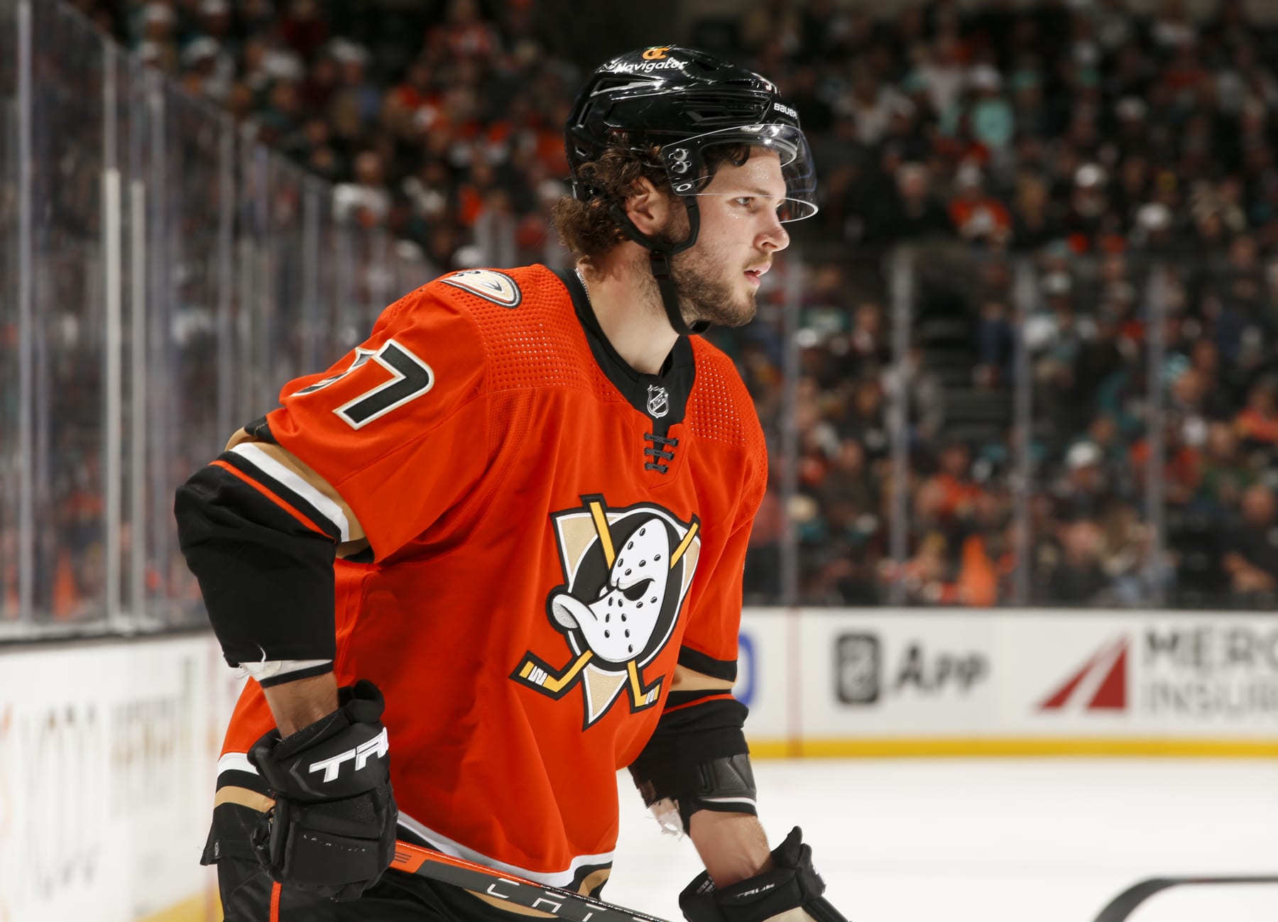 ANAHEIM, CA - OCTOBER 12:  Mason McTavish #37 of the Anaheim Ducks skates on the ice during the third period against the Seattle Kraken at Honda Center on October 12, 2022 in Anaheim, California. (Photo by Debora Robinson/NHLI via Getty Images)