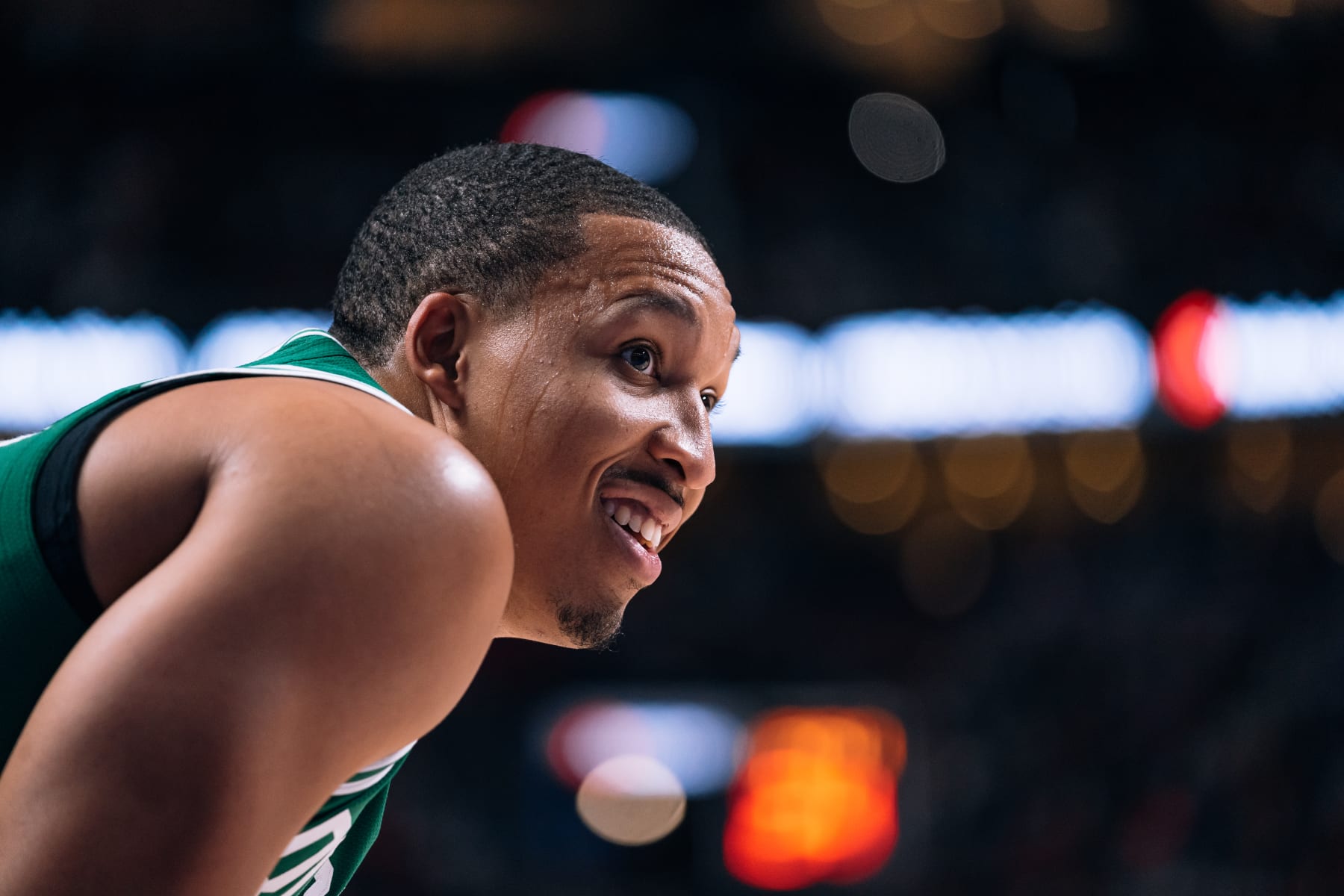 MONTREAL, CANADA - OCTOBER 14: Grant Williams #12 of the Boston Celtics smiles against the Toronto Raptors during a preseason game on October 14, 2022 at the Bell Centre in Montreal, Québec, Canada.  NOTE TO USER: User expressly acknowledges and agrees that, by downloading and or using this Photograph, user is consenting to the terms and conditions of the Getty Images License Agreement.  Mandatory Copyright Notice: Copyright 2022 NBAE (Photo by Jordan Jones/NBAE via Getty Images)