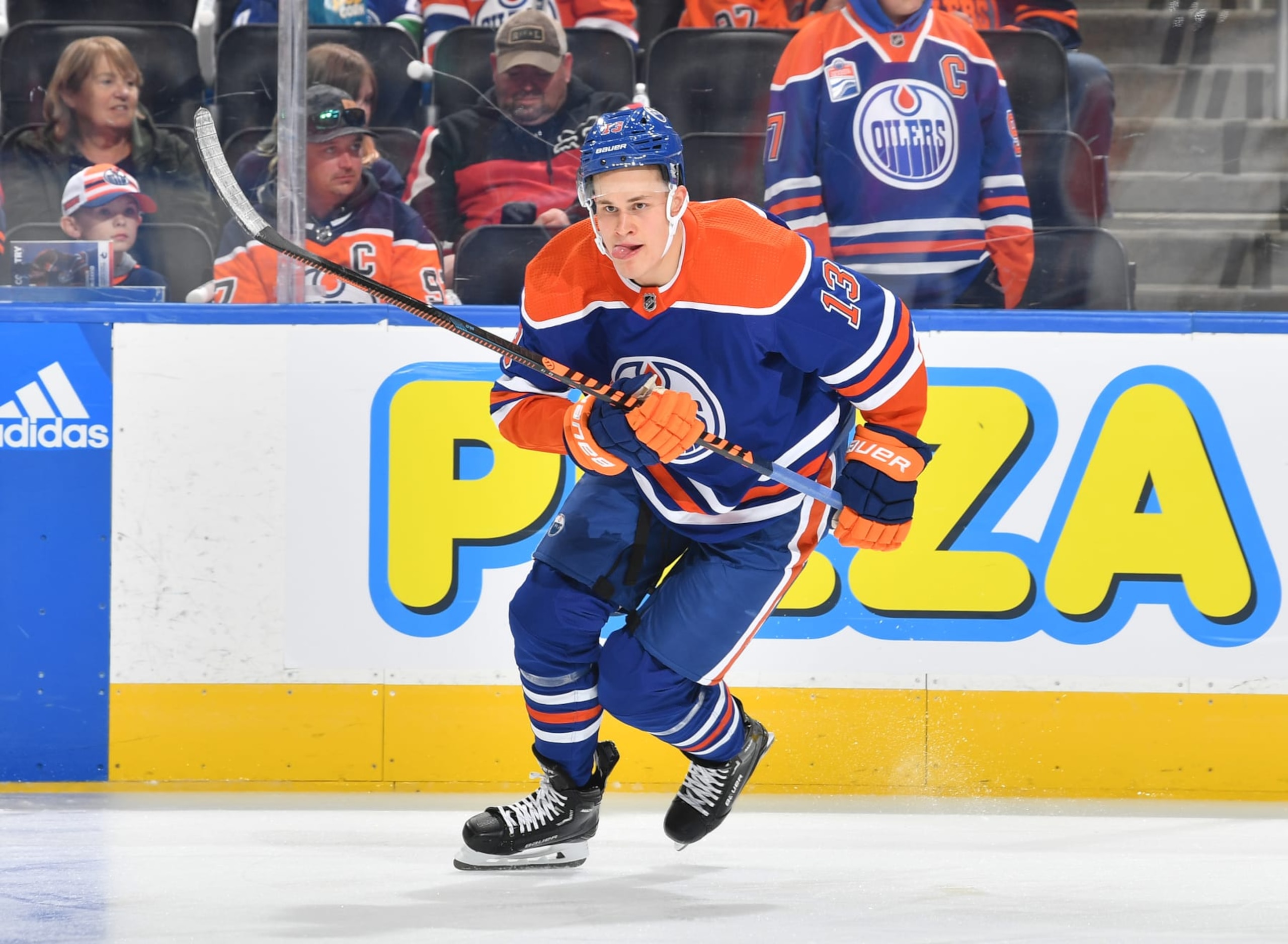 EDMONTON, CANADA - OCTOBER 12: Jesse Puljujarvi #13 of the Edmonton Oilers participates in the pre-game skate before the game against the Vancouver Canucks on October 12, 2022 at Rogers Place in Edmonton, Alberta, Canada. (Photo by Andy Devlin/NHLI via Getty Images)