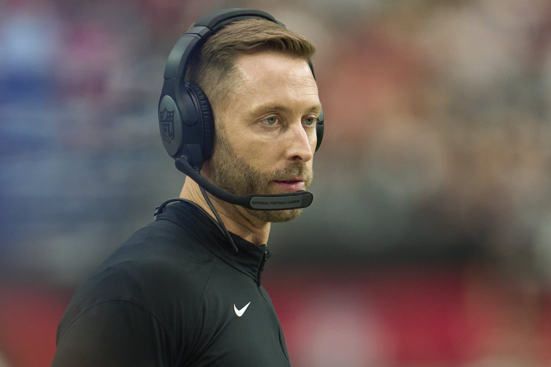 GLENDALE, AZ - OCTOBER 09: head coach Kliff Kingsbury of the Arizona Cardinals looks on against the Philadelphia Eagles at State Farm Stadium on October 9, 2022 in Glendale, Arizona. (Photo by Cooper Neill/Getty Images)