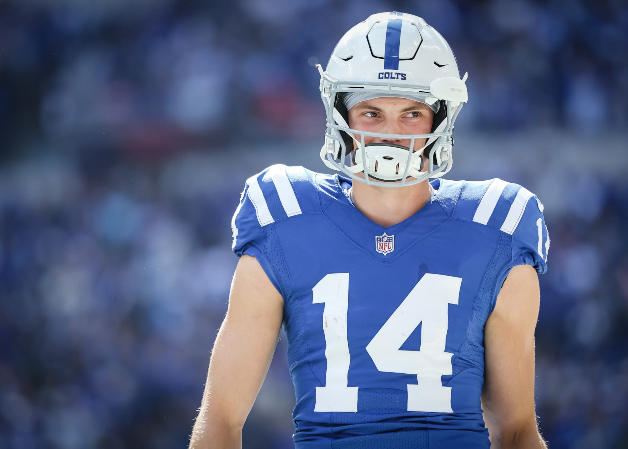 INDIANAPOLIS, IN - OCTOBER 16: Alec Pierce #14 of the Indianapolis Colts is seen during the game against the Jacksonville Jaguars at Lucas Oil Stadium on October 16, 2022 in Indianapolis, Indiana. (Photo by Michael Hickey/Getty Images)