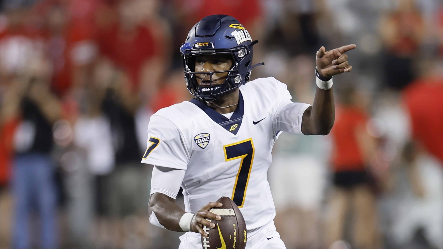 Toledo's Dequan Finn plays against Ohio State during an NCAA college football game Saturday, Sept. 17, 2022, in Columbus, Ohio. (AP Photo/Jay LaPrete)