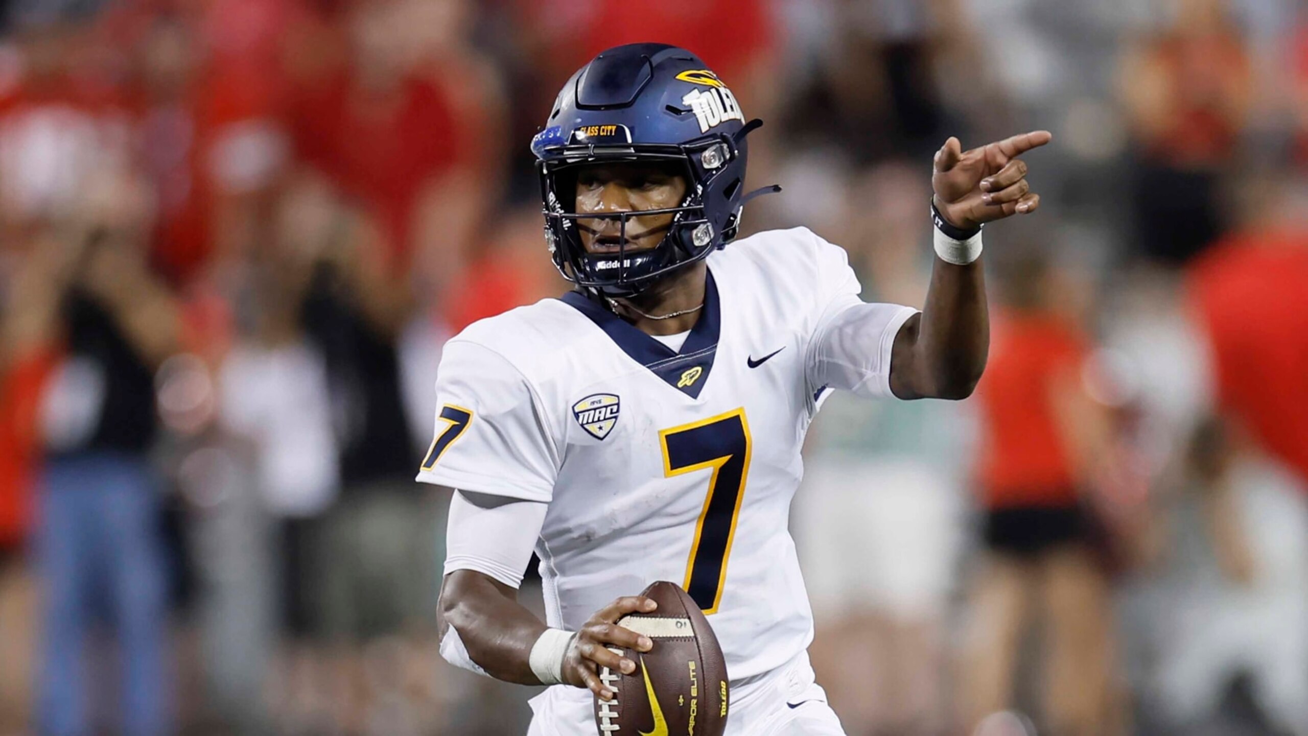 Toledo's Dequan Finn plays against Ohio State during an NCAA college football game Saturday, Sept. 17, 2022, in Columbus, Ohio. (AP Photo/Jay LaPrete)
