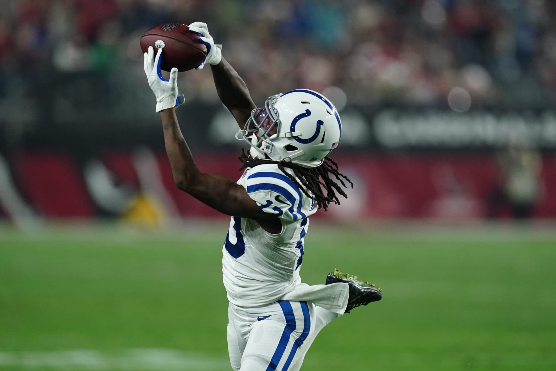 Indianapolis Colts wide receiver T.Y. Hilton pulls in a catch against the Arizona Cardinals during the second half of an NFL football game, Saturday, Dec. 25, 2021, in Glendale, Ariz. (AP Photo/Ross D. Franklin)