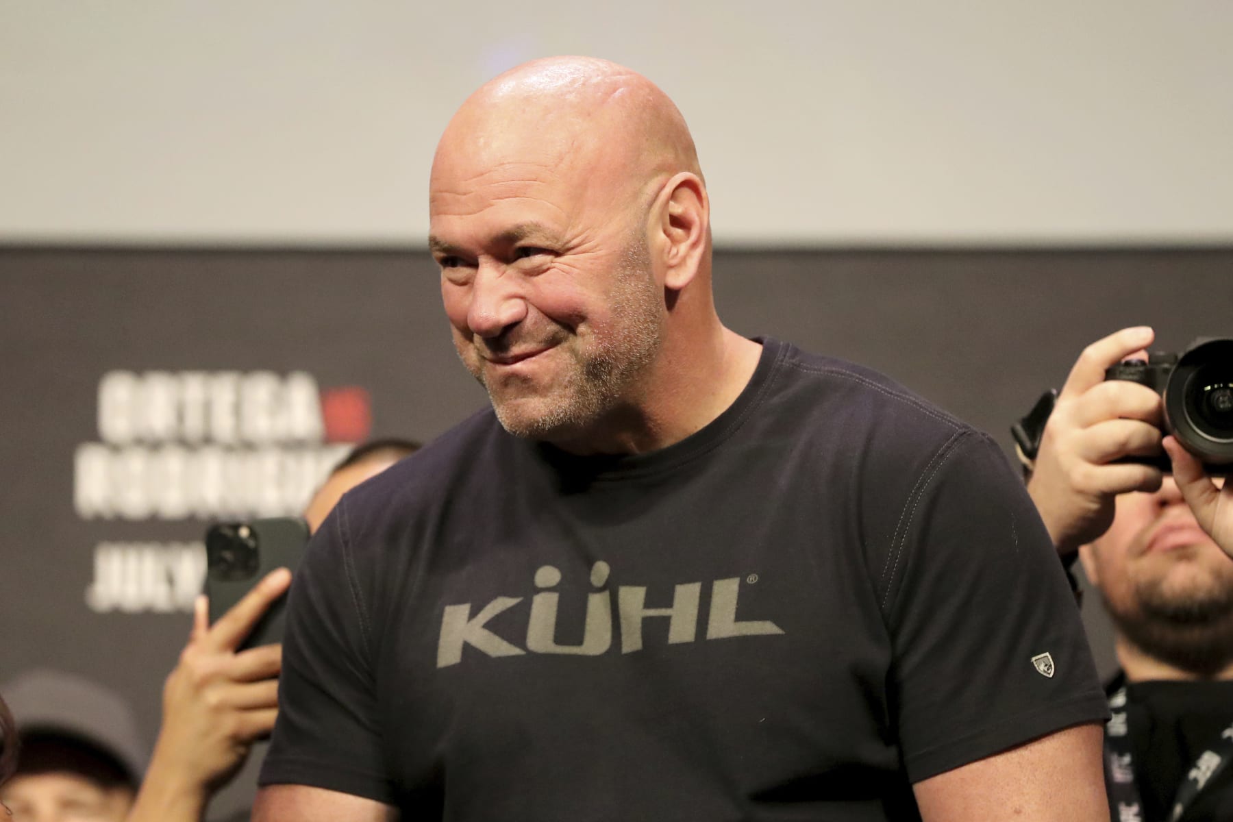 UFC President Dana White is seen during the ceremonial weigh-in for the UFC on ABC 3 mixed martial arts event, Friday, July 15, 2022, in Elmont, NY. (AP Photo/Gregory Payan)