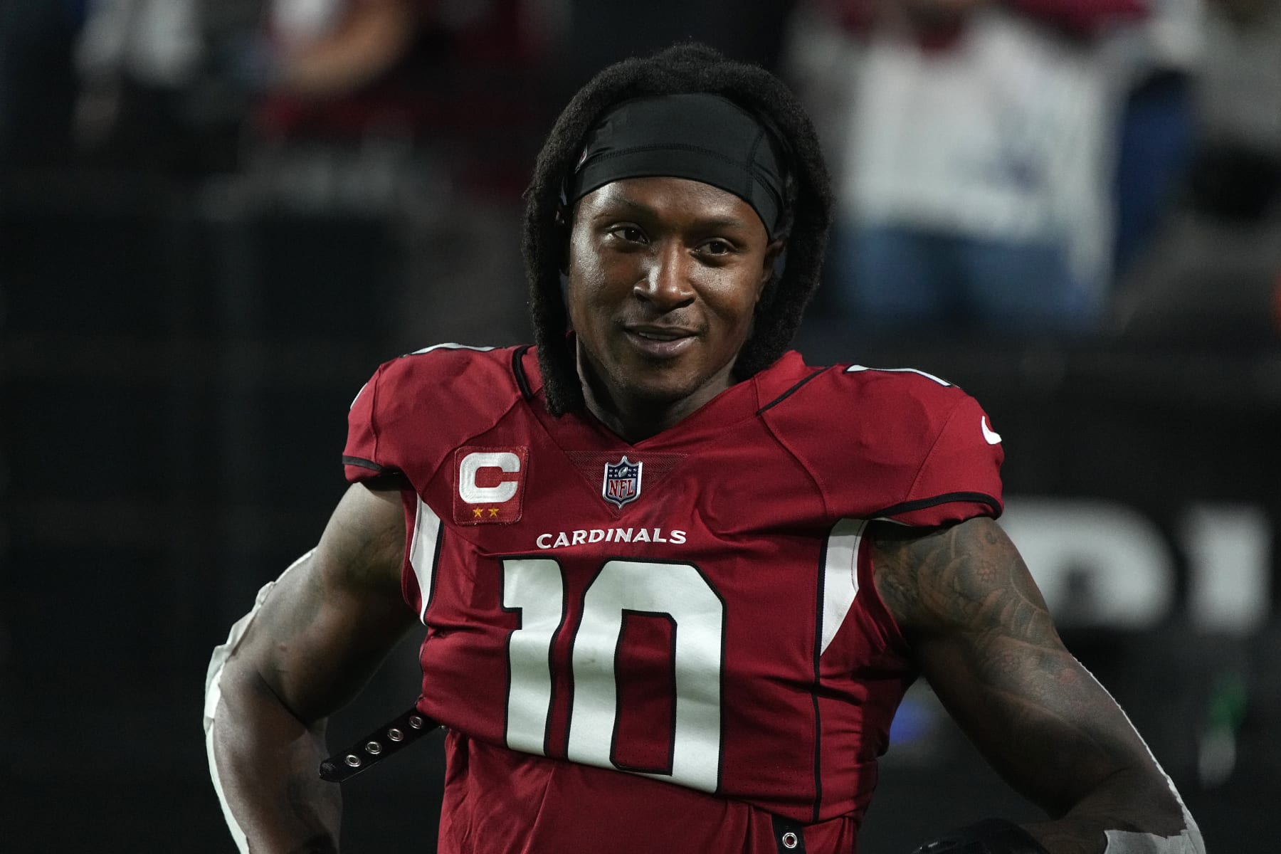 Arizona Cardinals wide receiver DeAndre Hopkins (10) during an NFL football game against the Los Angeles Rams Monday, Dec. 13, 2021, in Glendale, Ariz. (AP Photo/Rick Scuteri)