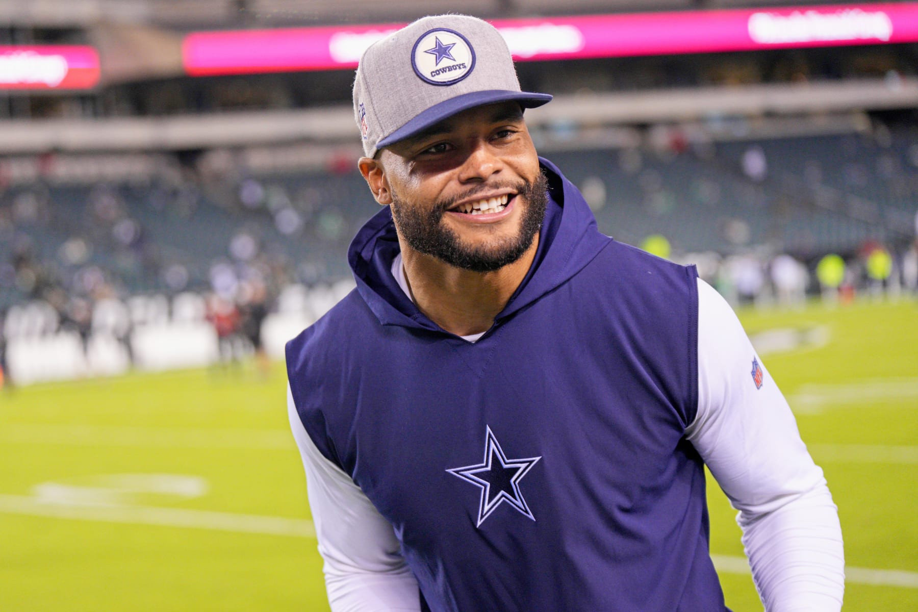 PHILADELPHIA, PA - OCTOBER 16: Dallas Cowboys quarterback Dak Prescott (4) looks on during the game between the Dallas Cowboys and the Philadelphia Eagles on October 16, 2022 at Lincoln Financial Field in Philadelphia, PA. (Photo by Andy Lewis/Icon Sportswire via Getty Images)