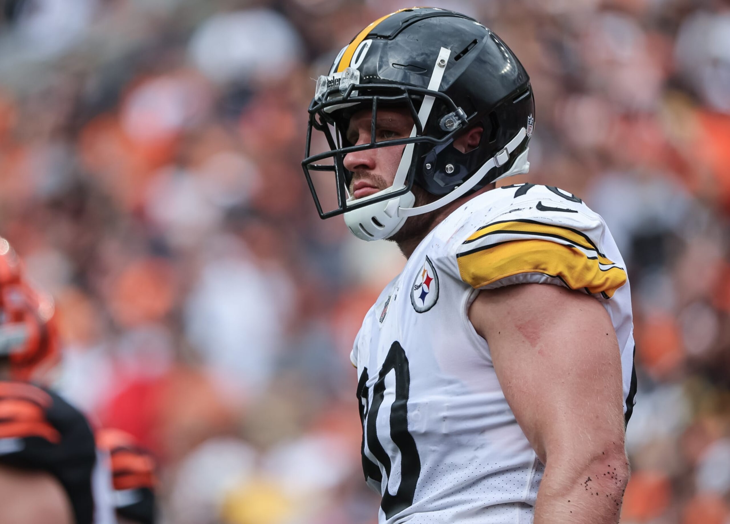 CINCINNATI, OH - SEPTEMBER 11: T.J. Watt #90 of the Pittsburgh Steelers is seen during the game against the Cincinnati Bengals at Paul Brown Stadium on September 11, 2022 in Cincinnati, Ohio. (Photo by Michael Hickey/Getty Images)